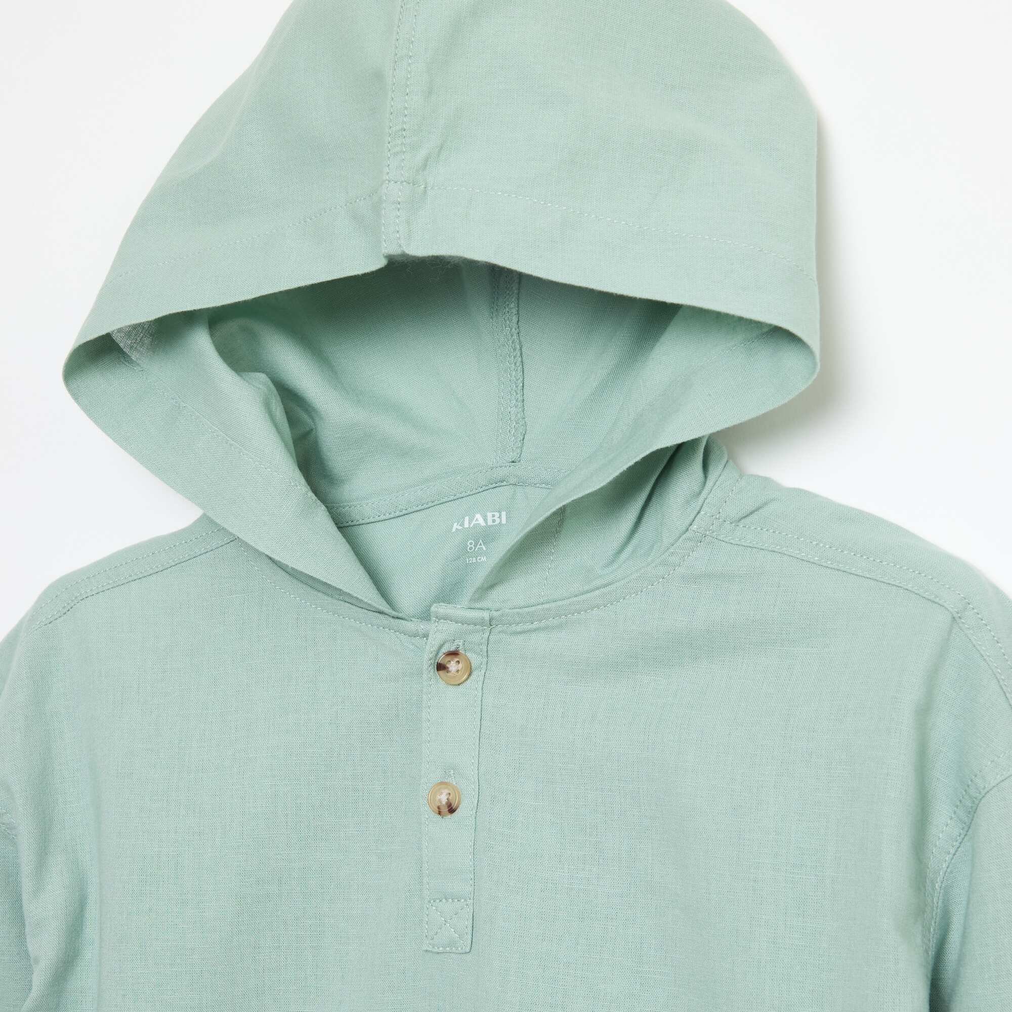 Regular Fit Solid Cotton Hooded Shirt GREEN - Image 3