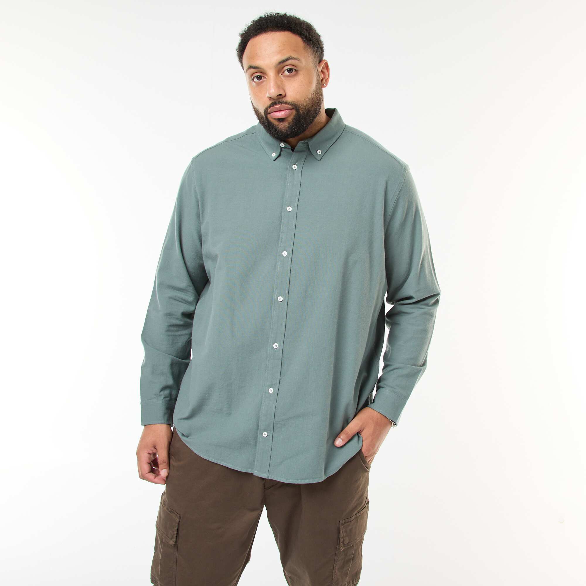 Regular Fit Solid Oxford Shirt GREEN