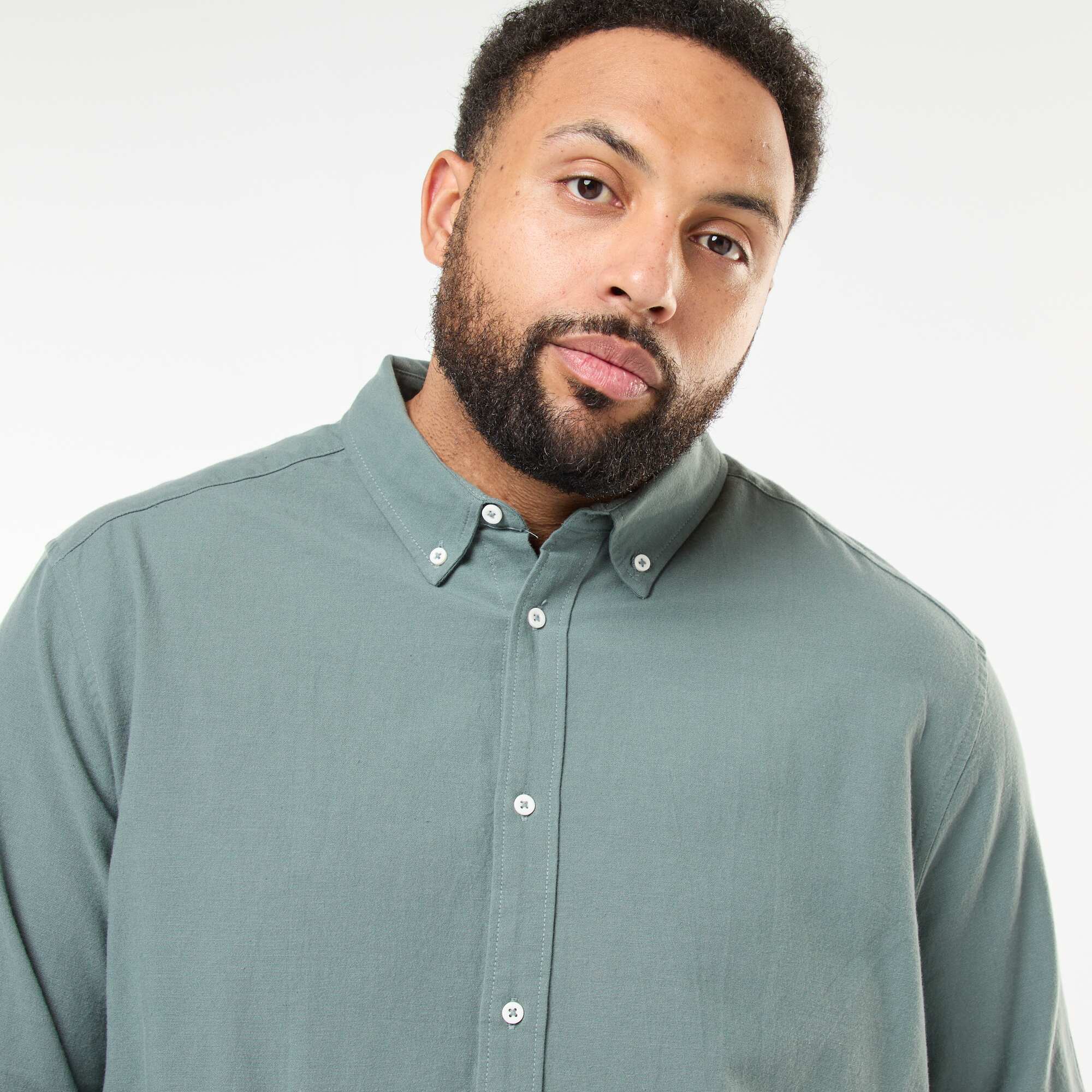 Regular Fit Solid Oxford Shirt GREEN - Image 4