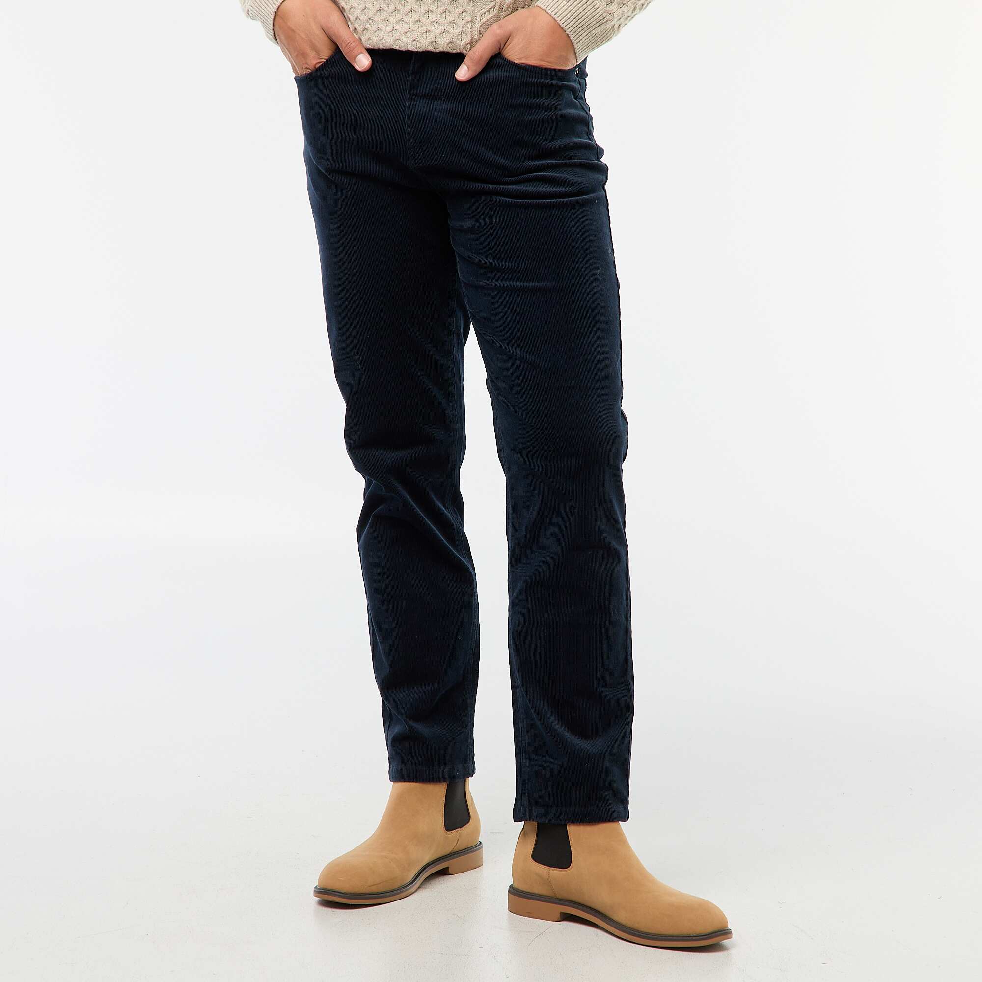 Regular Fit Solid Velvet Trousers BLUE - Image 2