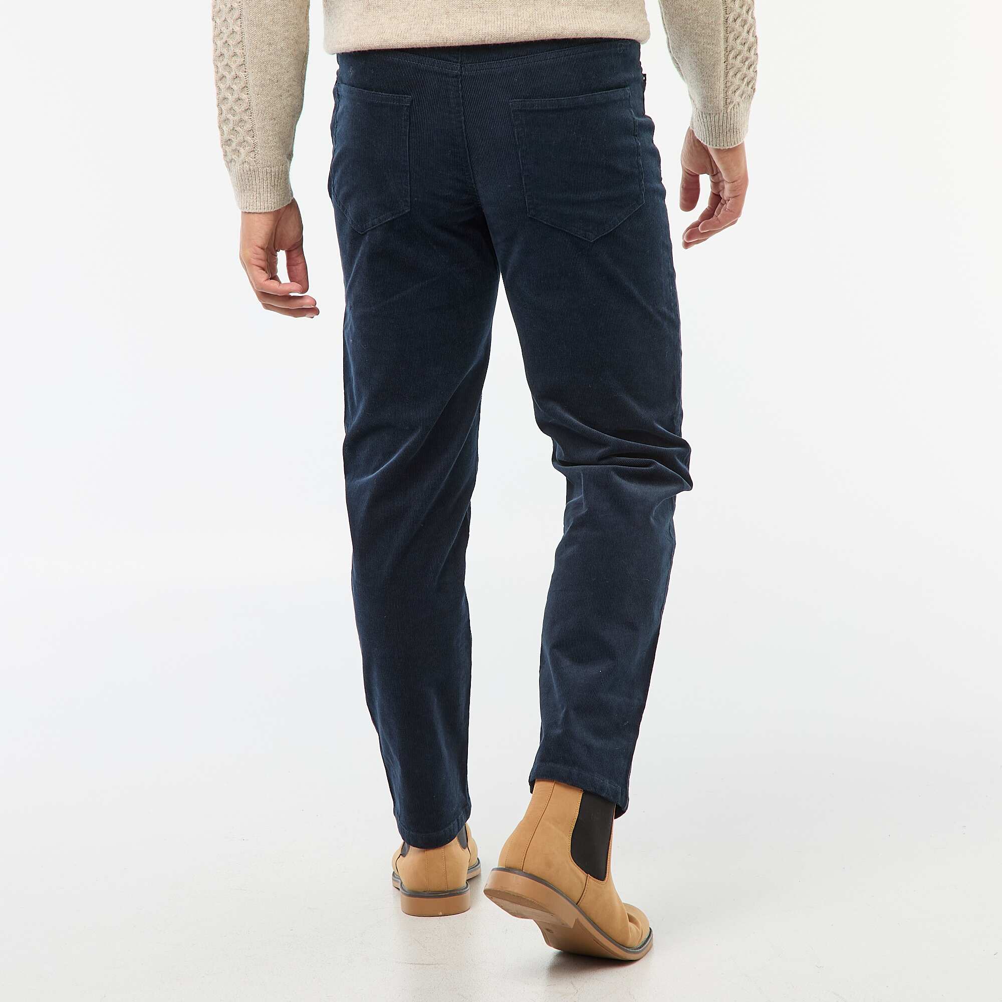 Regular Fit Solid Velvet Trousers BLUE - Image 3