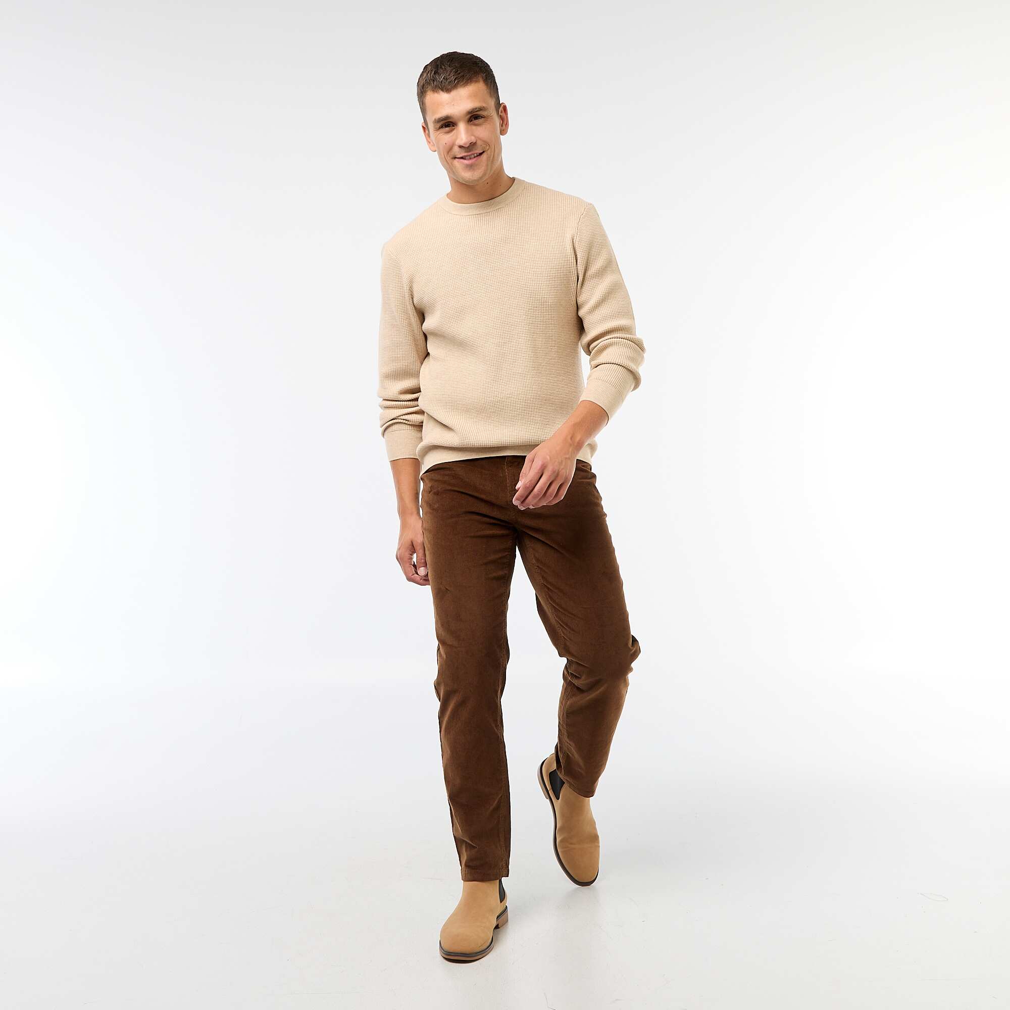 Regular fit solid velvet trousers BROWN