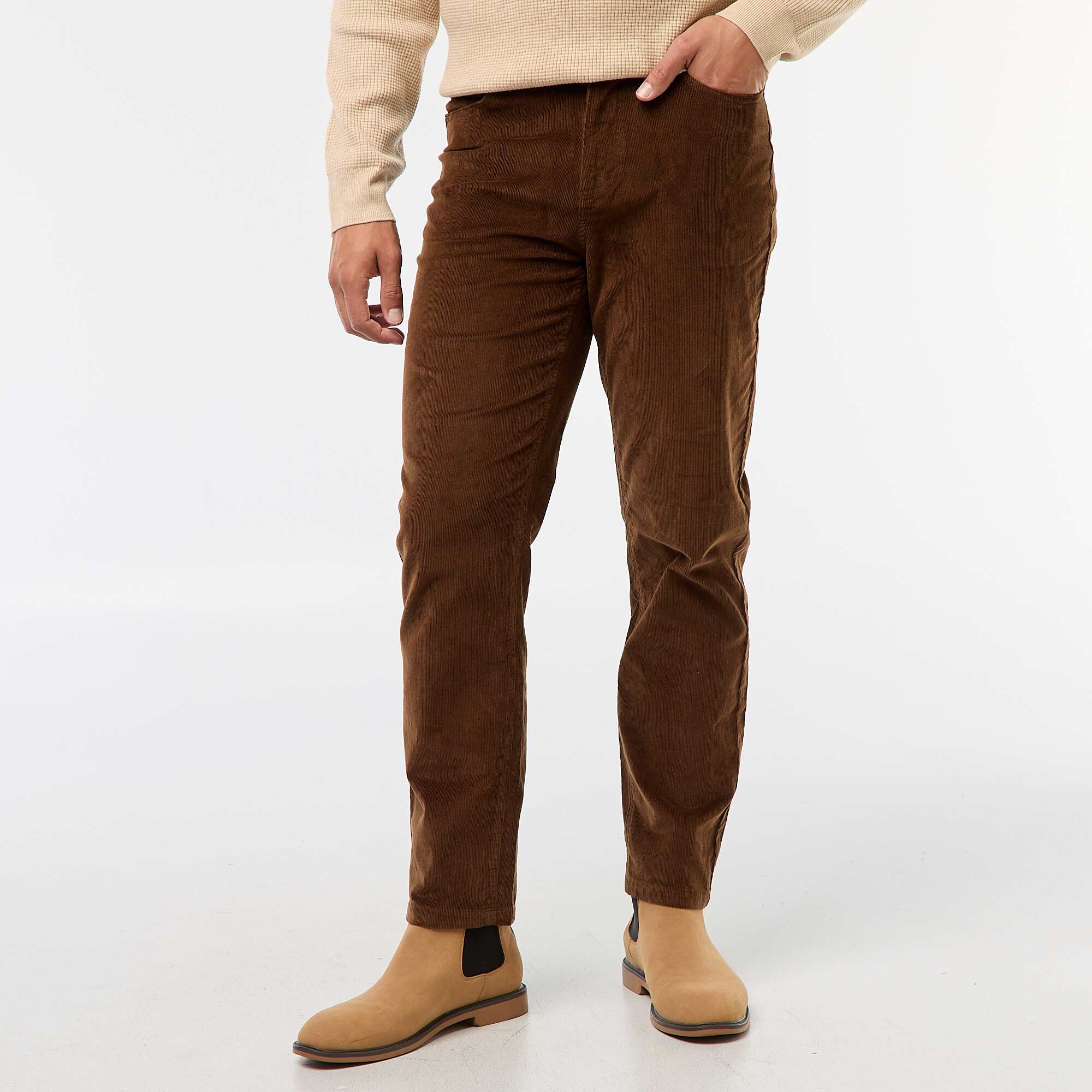 Regular fit solid velvet trousers BROWN - Image 2