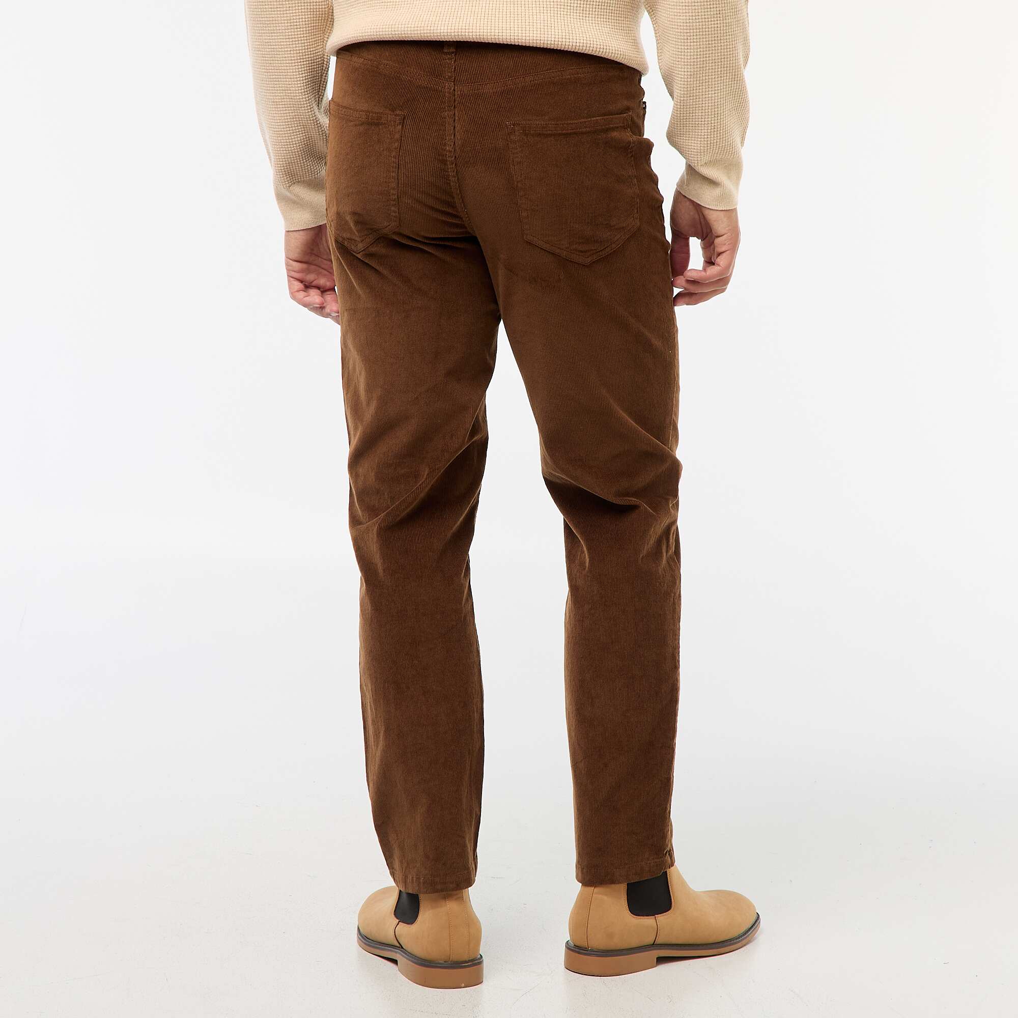 Regular fit solid velvet trousers BROWN - Image 3