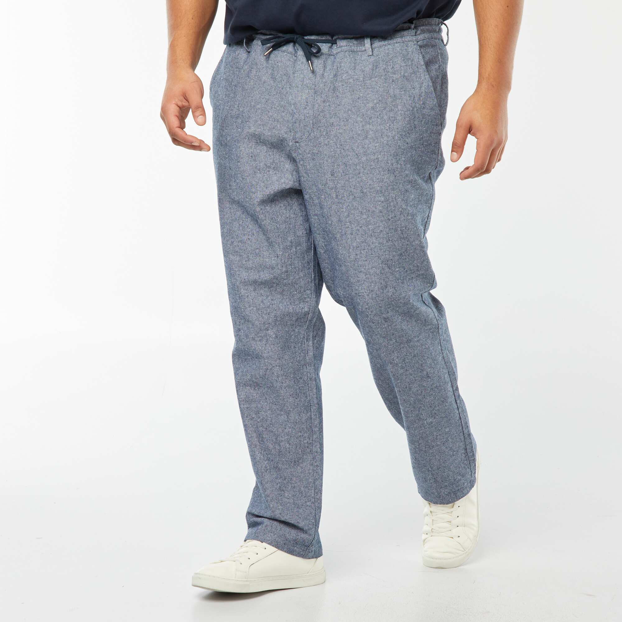 Regular linen-blend chinos BLUE - Image 4