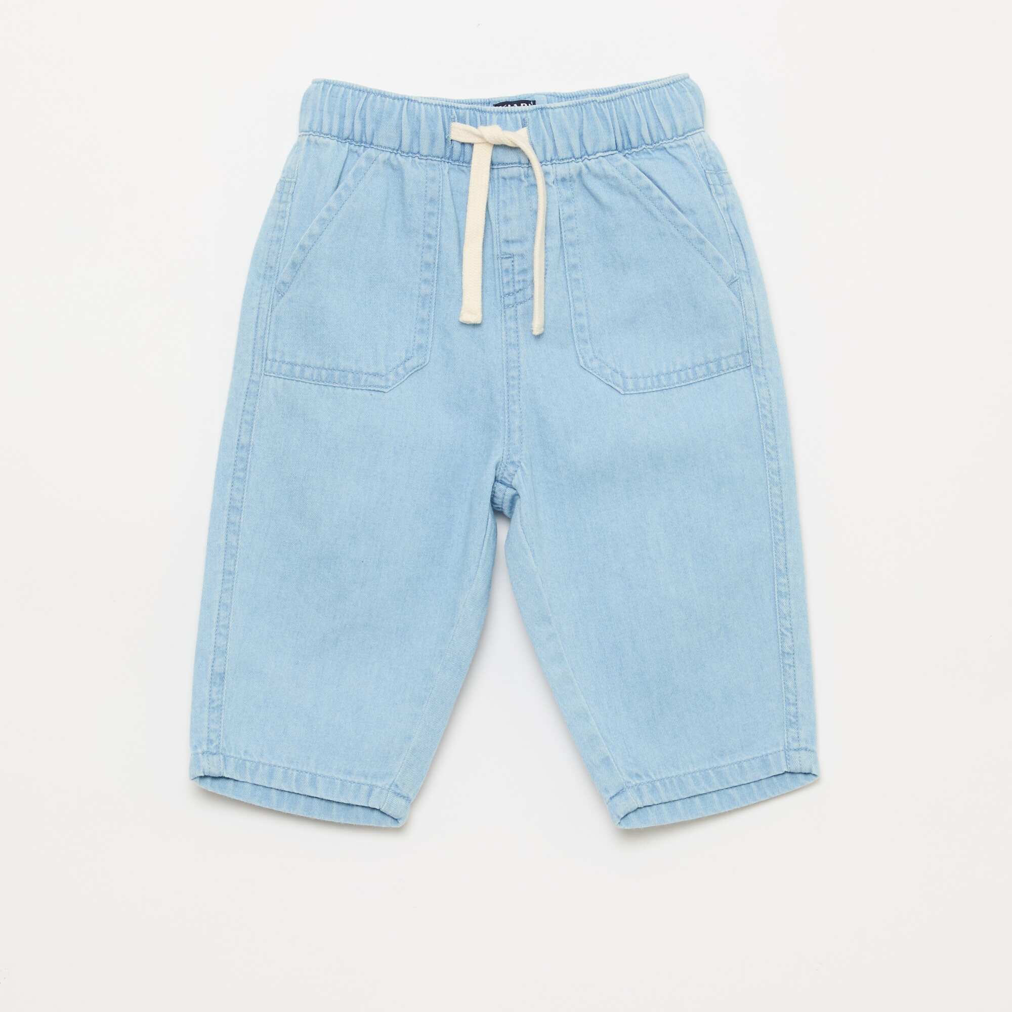 Relaxed Fit Plain Trousers with 2 Patch Pockets BLUE