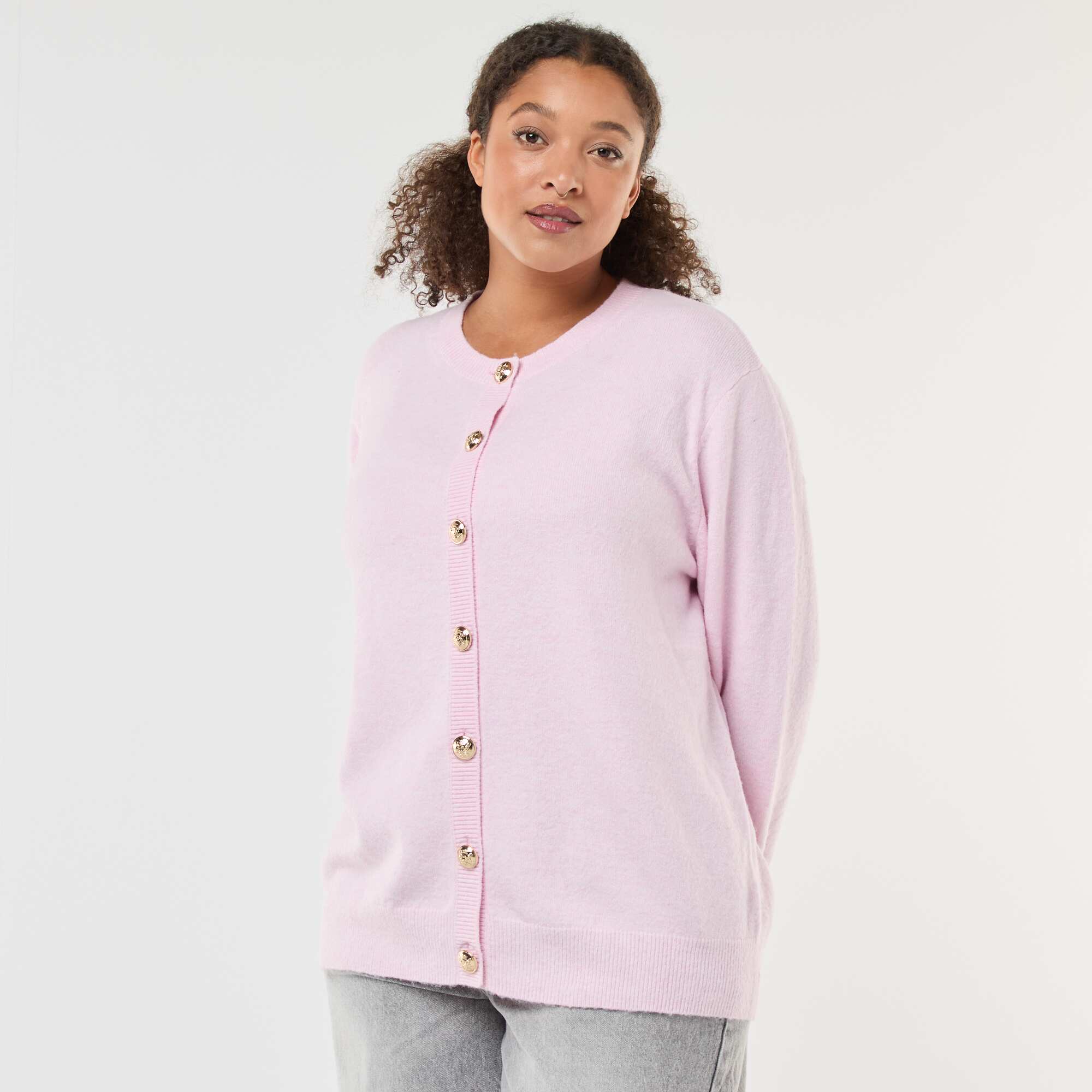Retro Button Marled Knit Cardigan PINK - Image 4