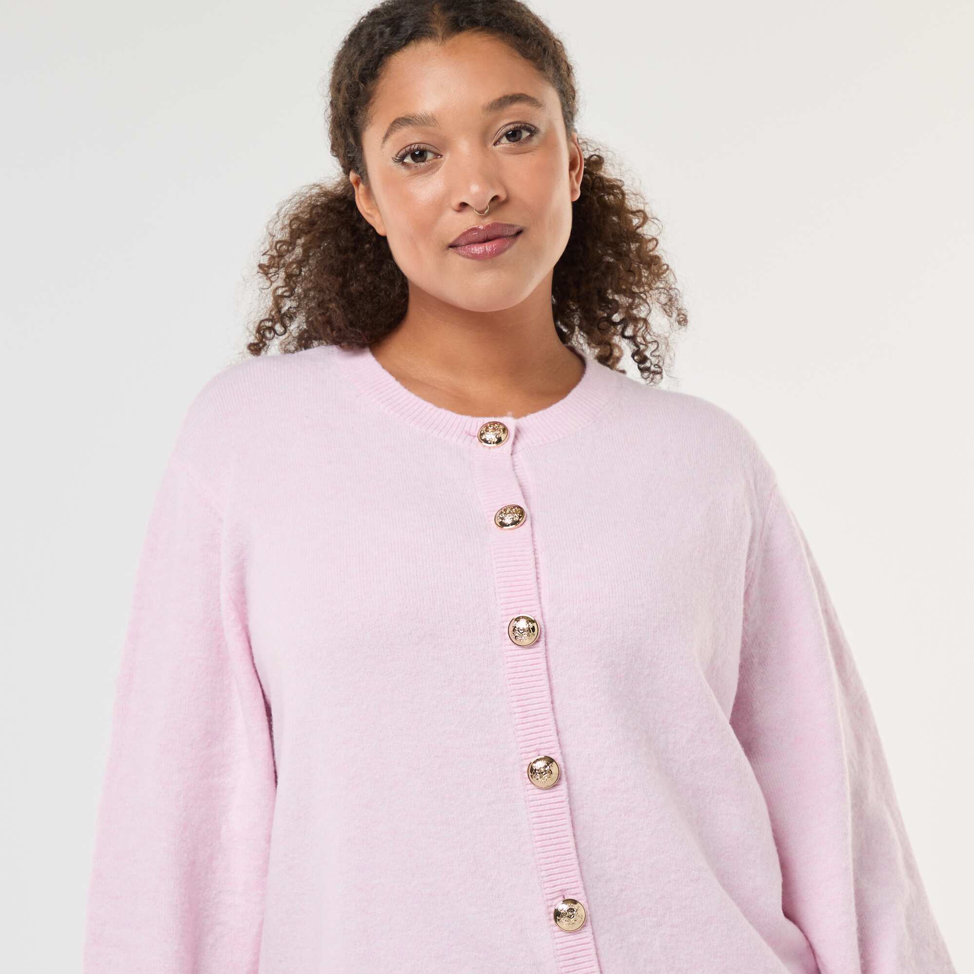 Retro Button Marled Knit Cardigan PINK - Image 5