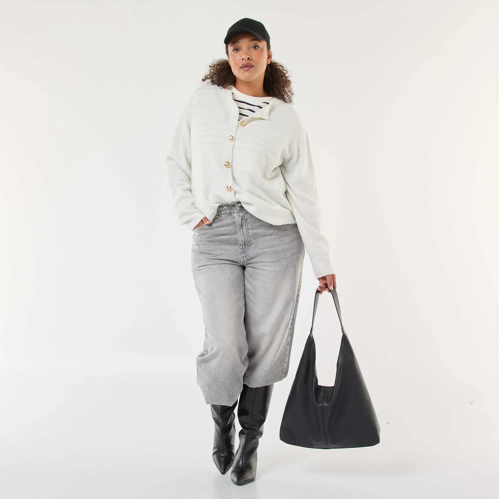 Retro Buttoned Marled Knit Cardigan WHITE - Image 2