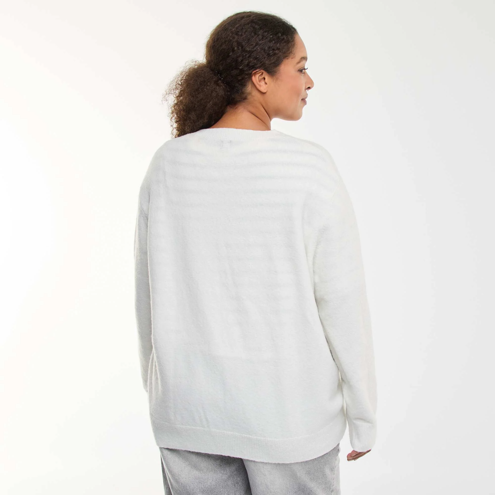 Retro Buttoned Marled Knit Cardigan WHITE - Image 4
