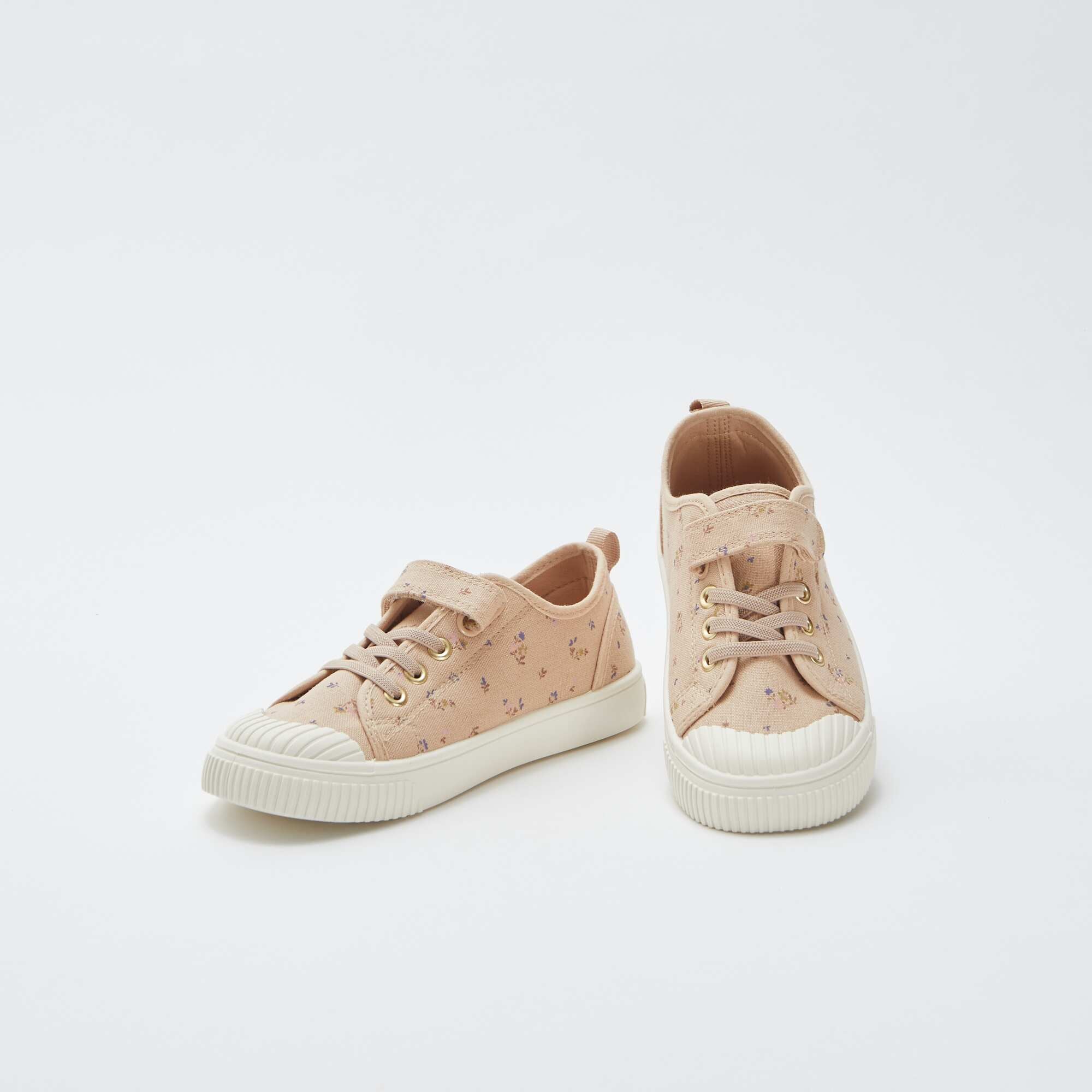 Ribbed canvas trainers with hook-and-loop fastening BEIGE - Image 5