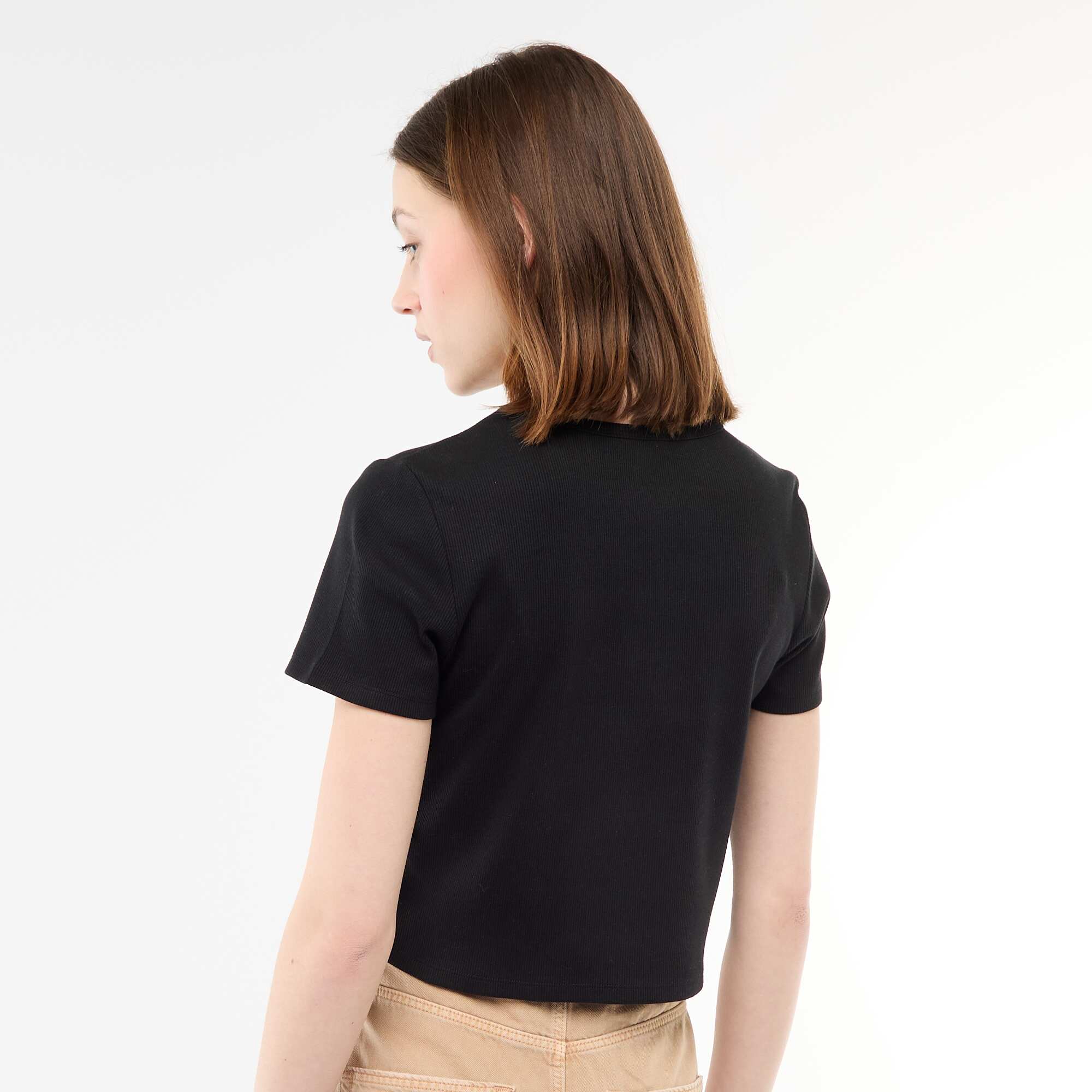 Ribbed Cropped T-shirt with Knots BLACK - Image 4