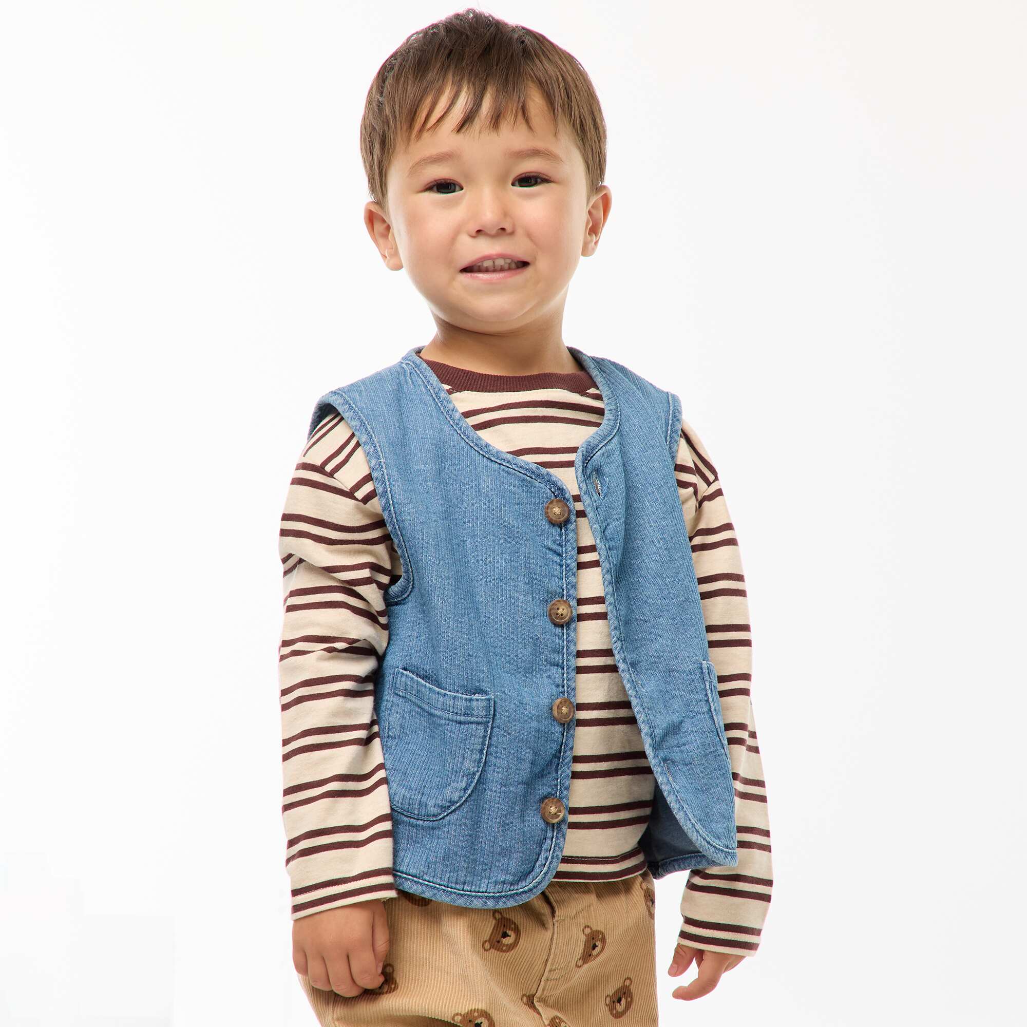 Ribbed Denim Effect Sleeveless Jacket BLUE