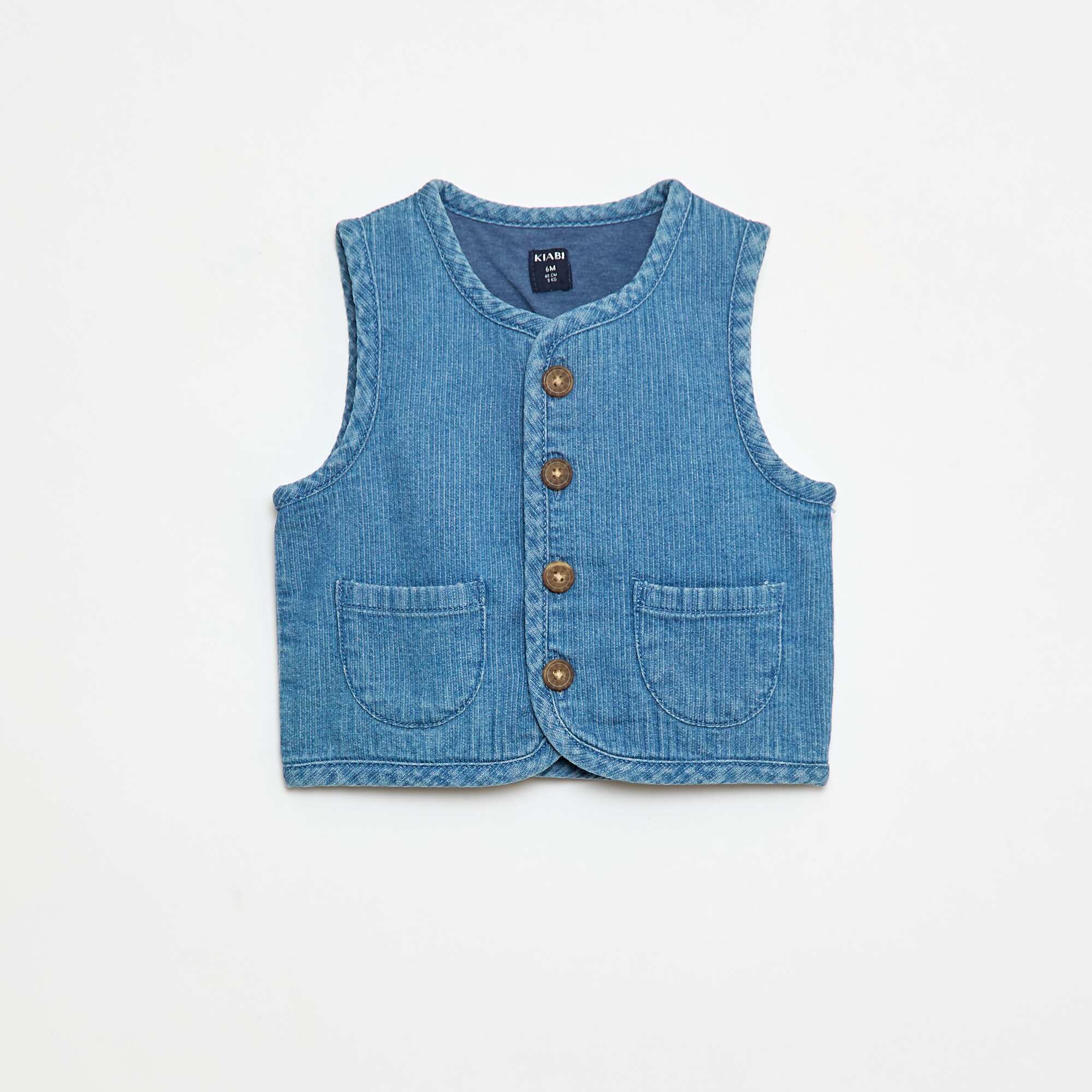 Ribbed Denim Effect Sleeveless Jacket BLUE - Image 2