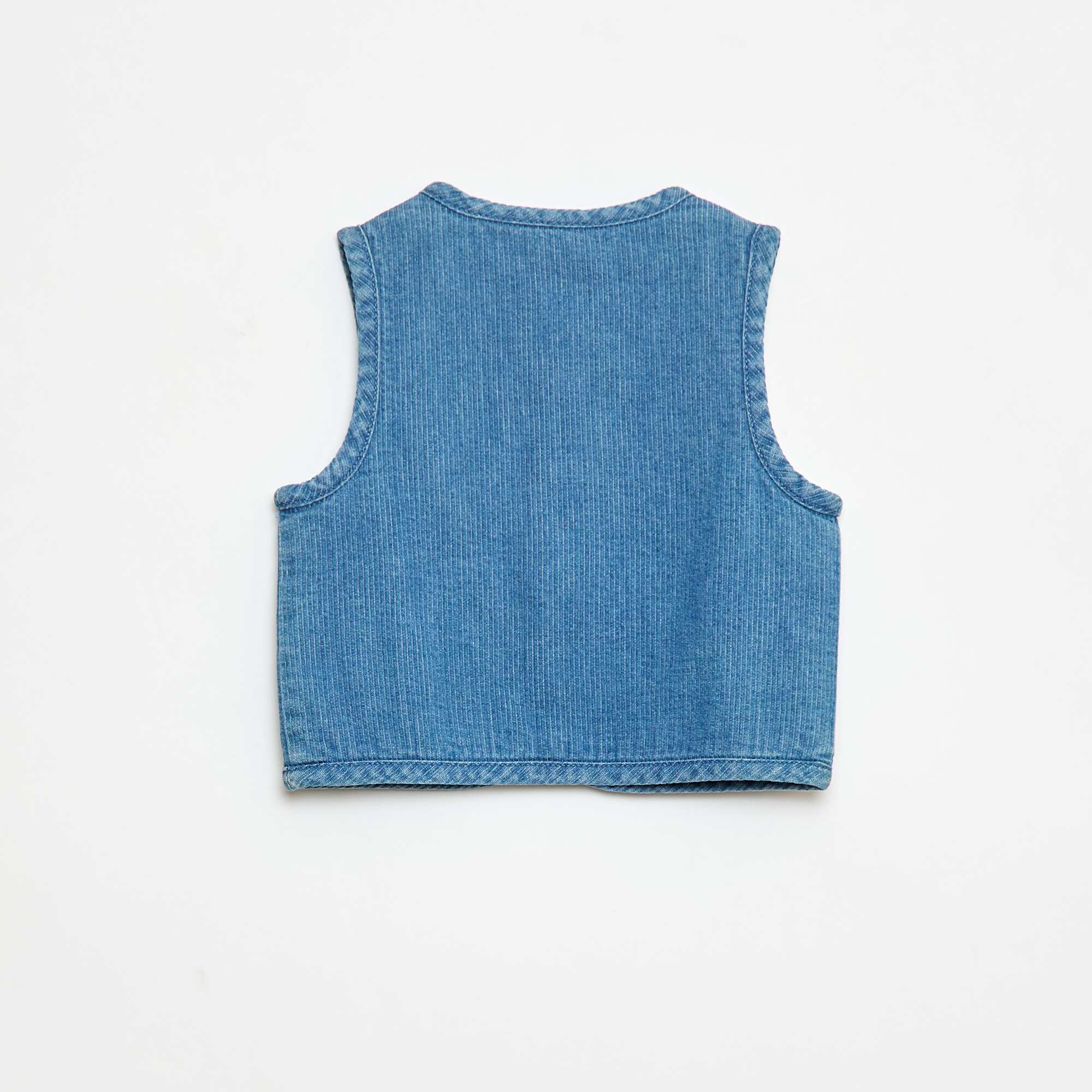 Ribbed Denim Effect Sleeveless Jacket BLUE - Image 4