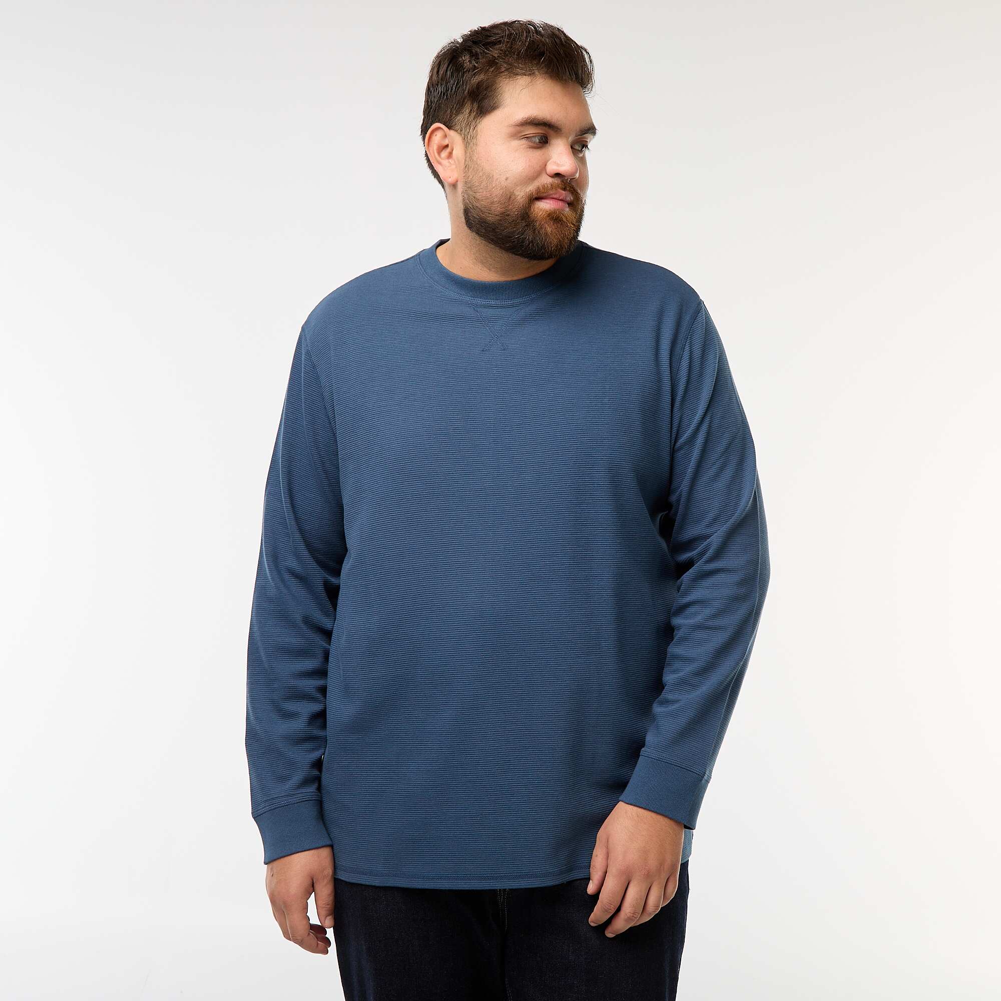 Ribbed Knit Crew Neck Sweater BLUE - Image 3