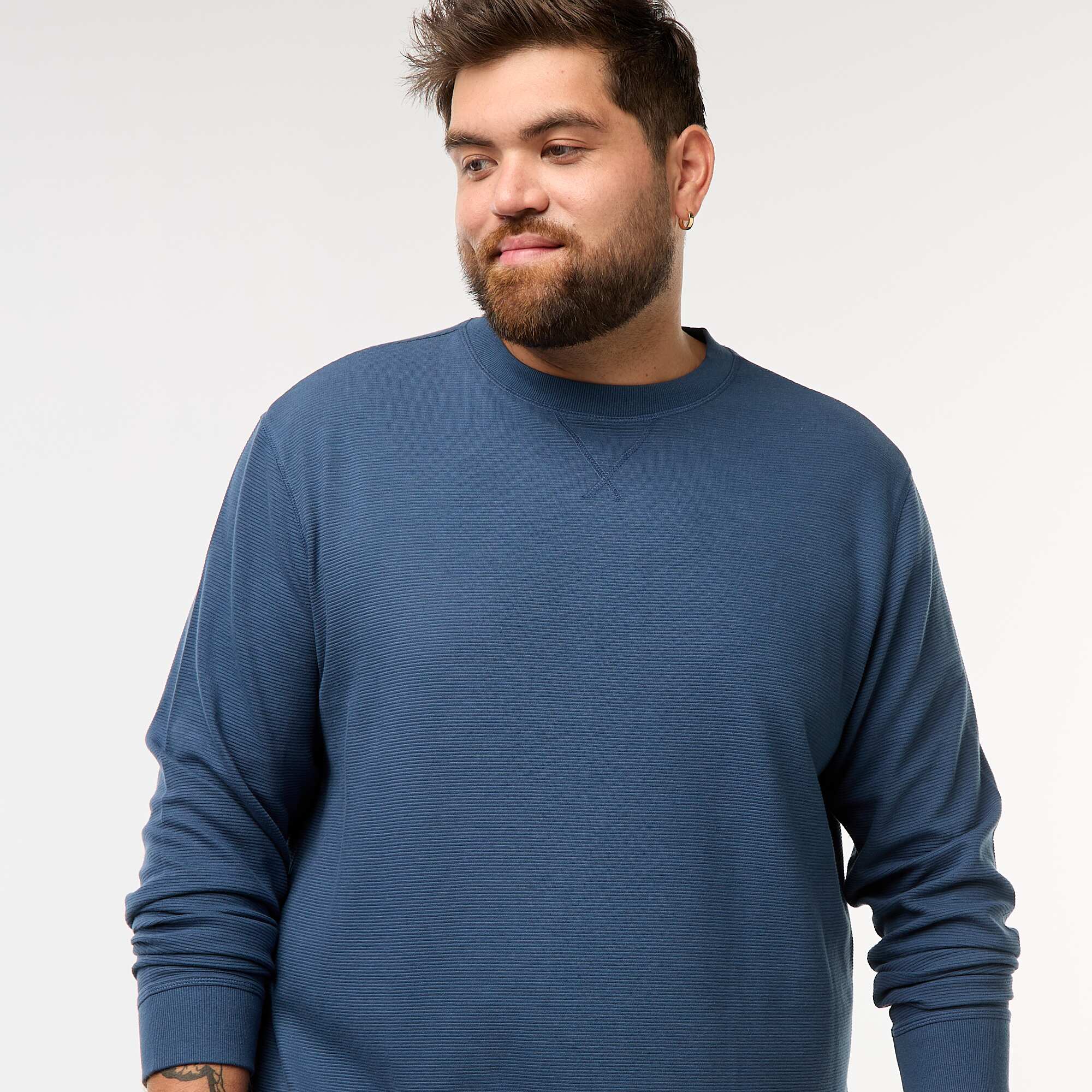Ribbed Knit Crew Neck Sweater BLUE - Image 5