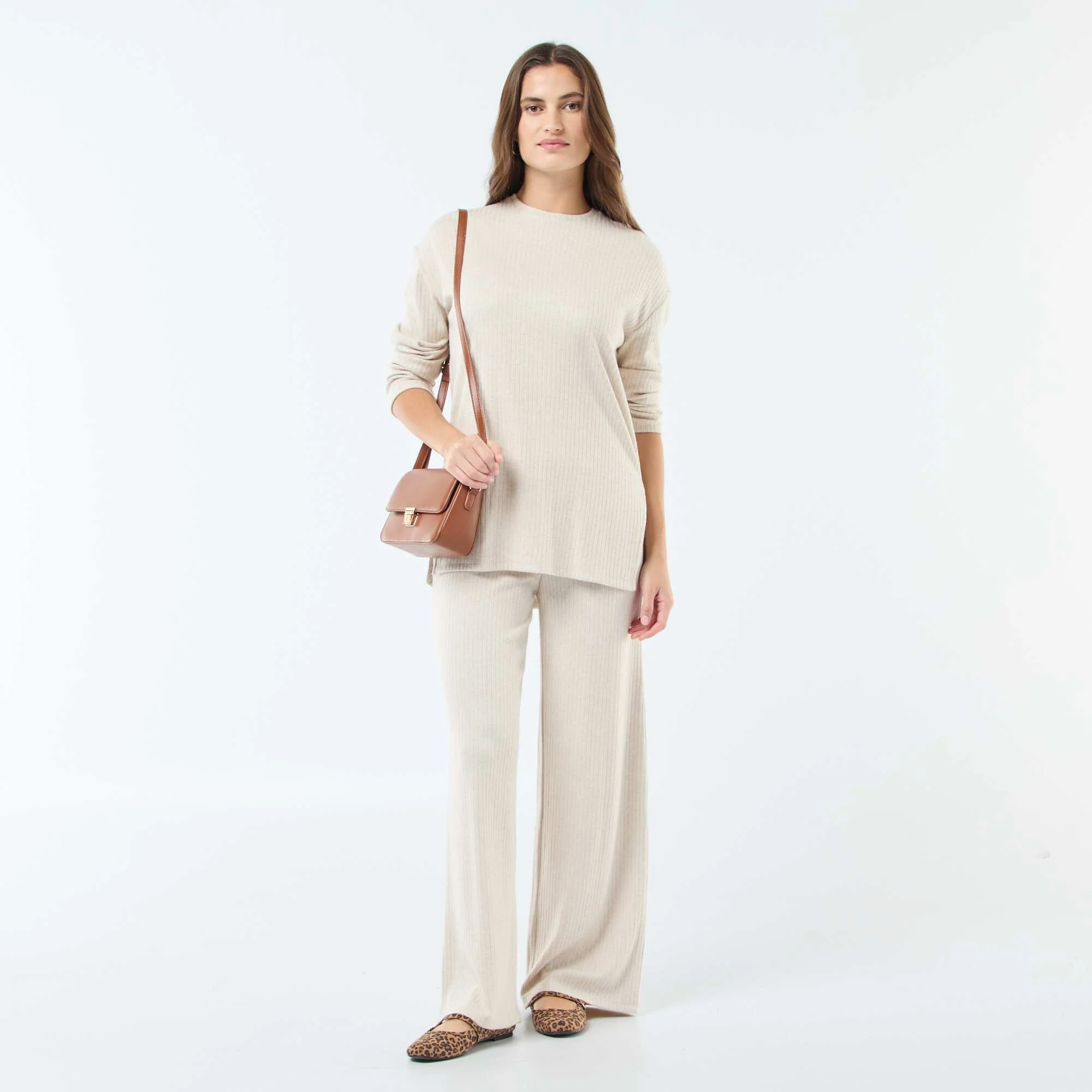 Ribbed Knit Extended Length Sweater BEIGE - Image 2