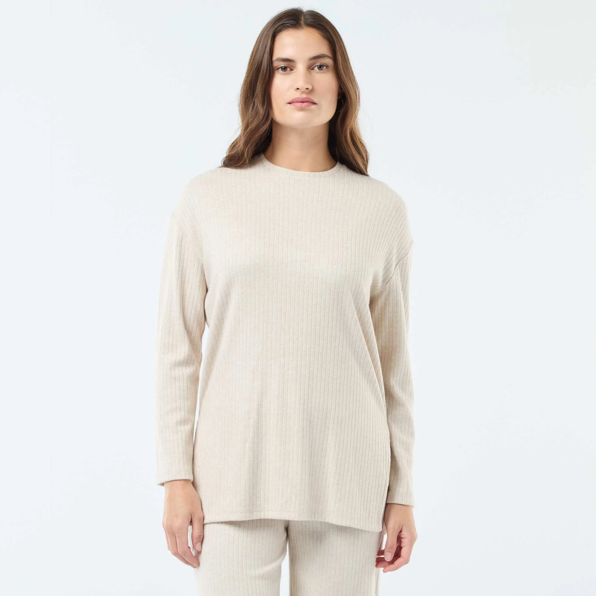 Ribbed Knit Extended Length Sweater BEIGE - Image 3