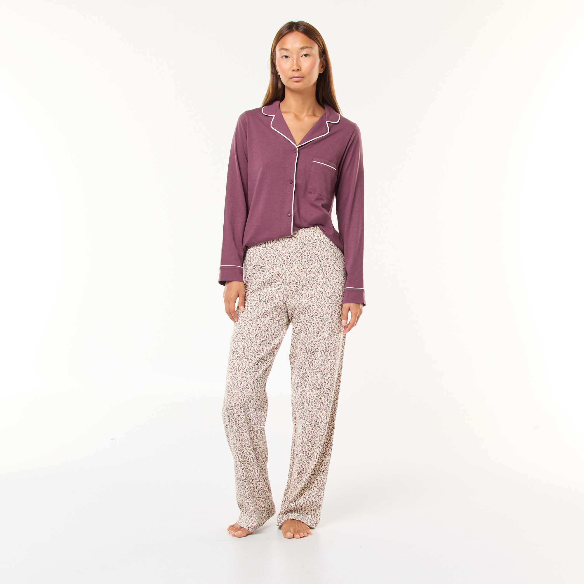 Ribbed Knit Pajama Pants WHITE