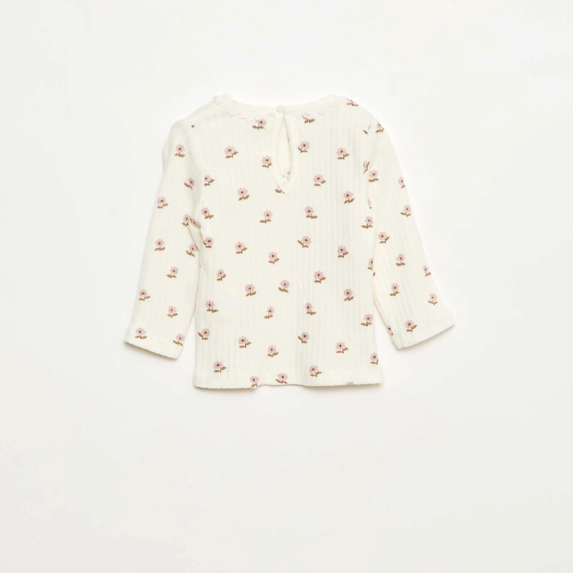 Ribbed Knit T-Shirt WHITE - Image 4