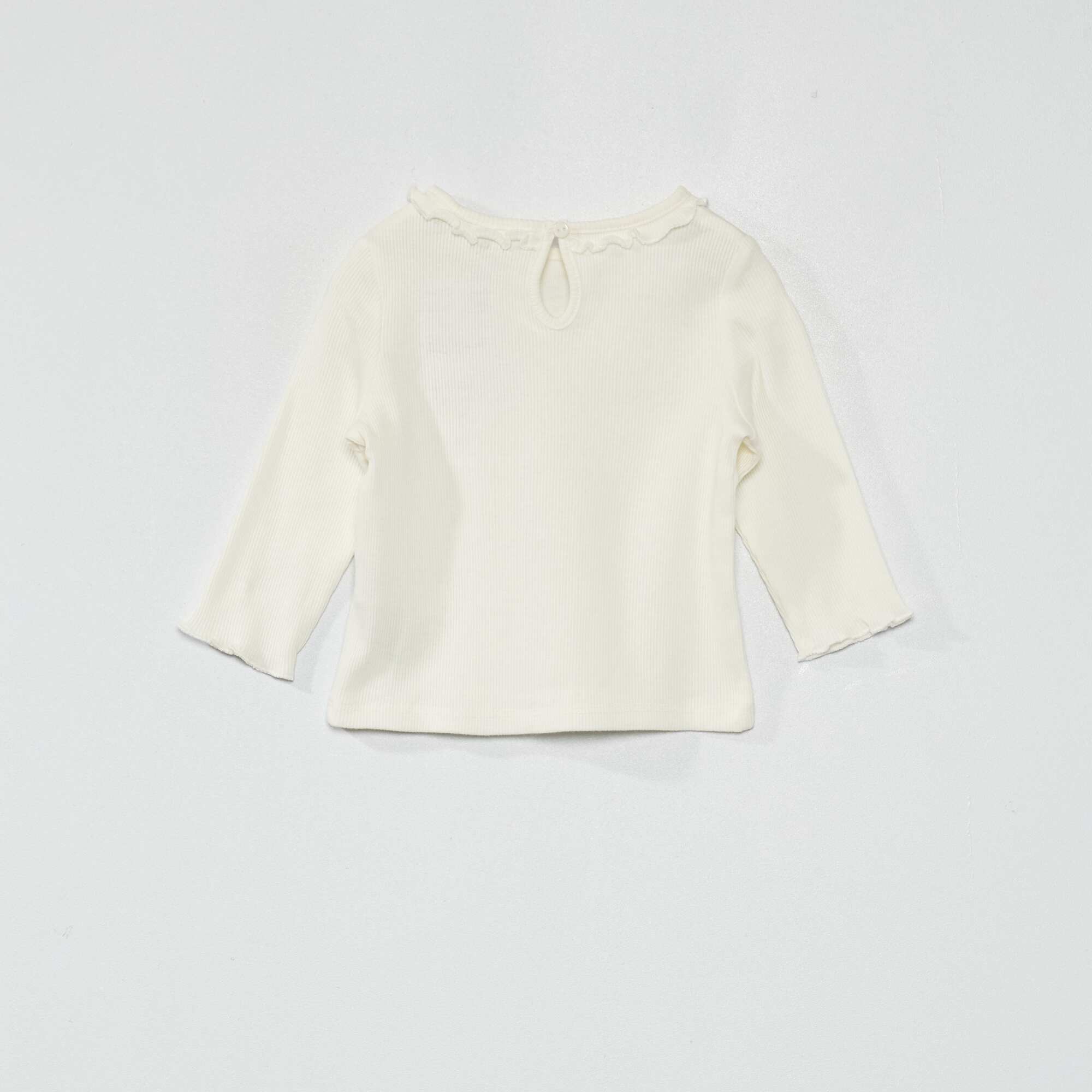 Ribbed knit T-shirt with ruffled collar White - Image 2