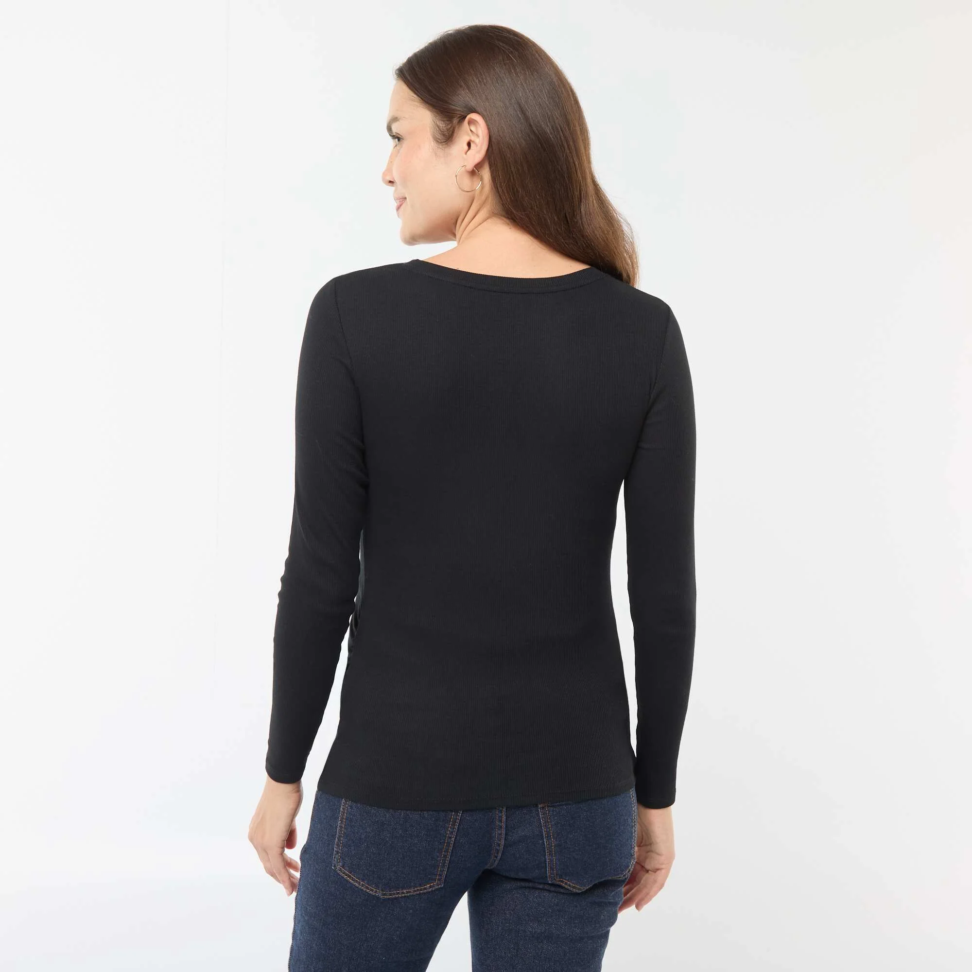 Ribbed maternity T-shirt BLACK - Image 3