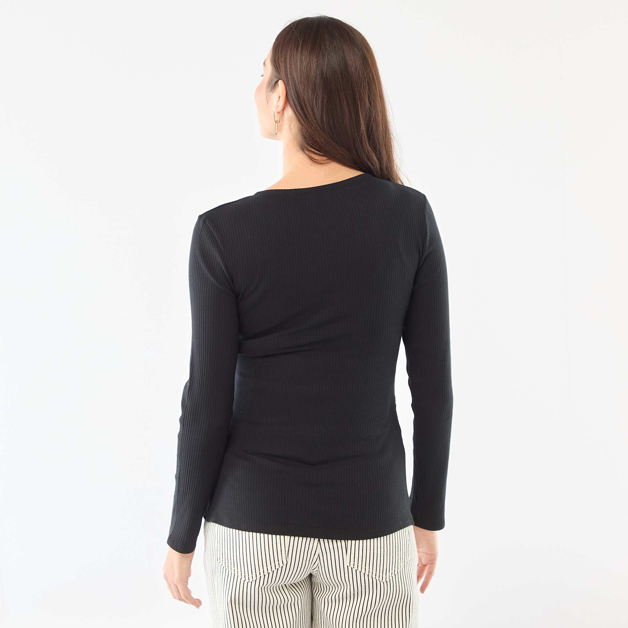 Ribbed Nursing T-shirt BLACK - Image 3