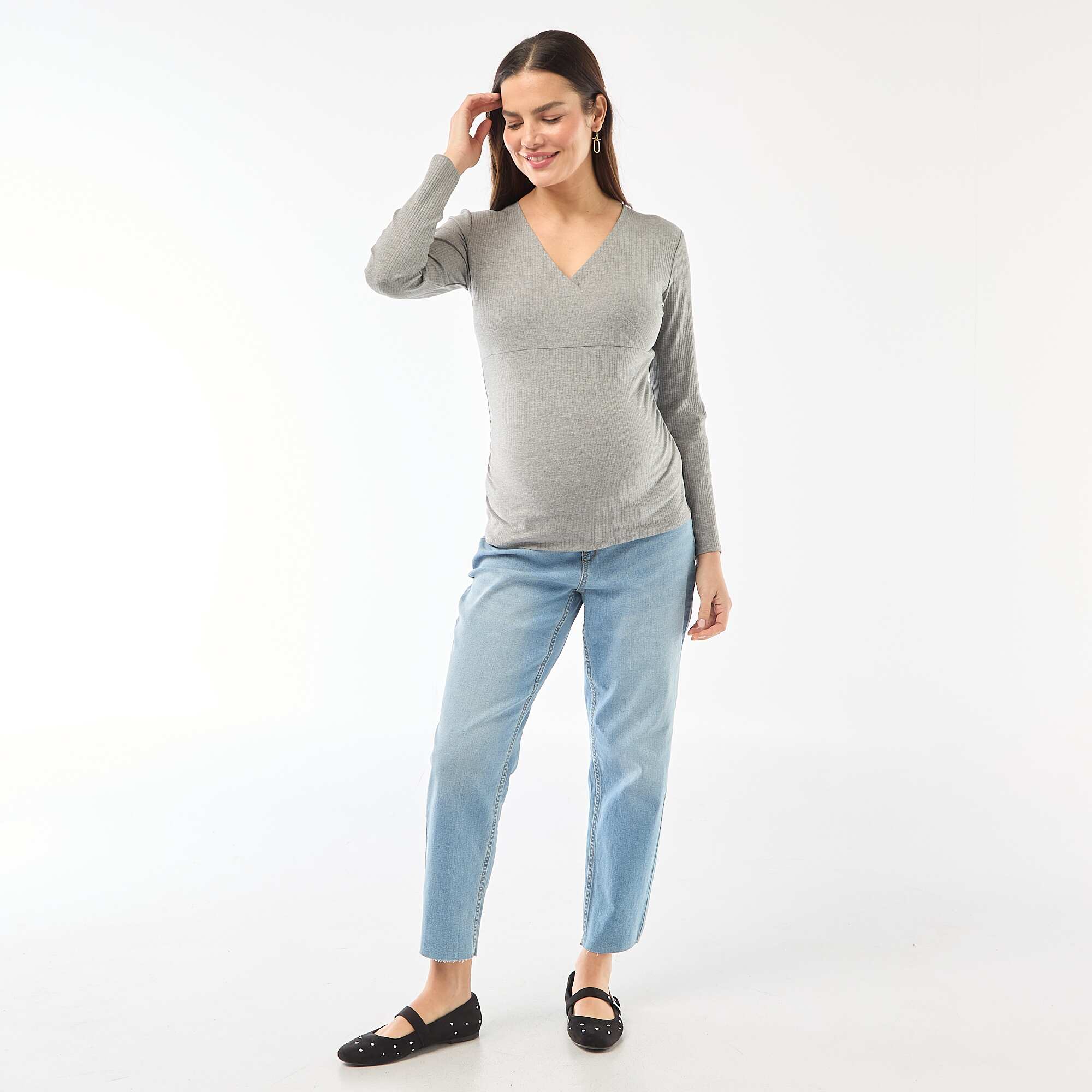 Ribbed Nursing T-Shirt GREY - Image 2