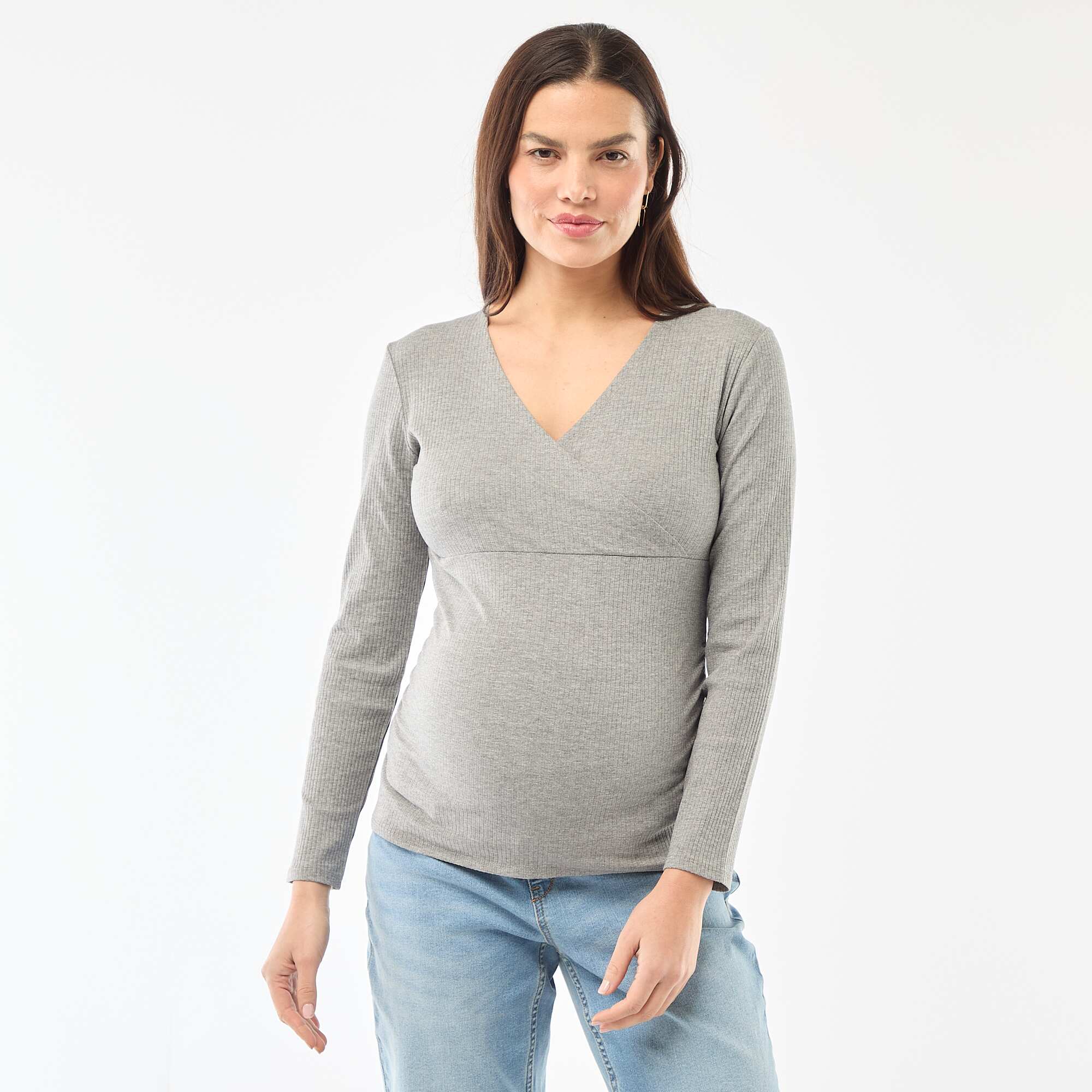 Ribbed Nursing T-Shirt GREY - Image 3