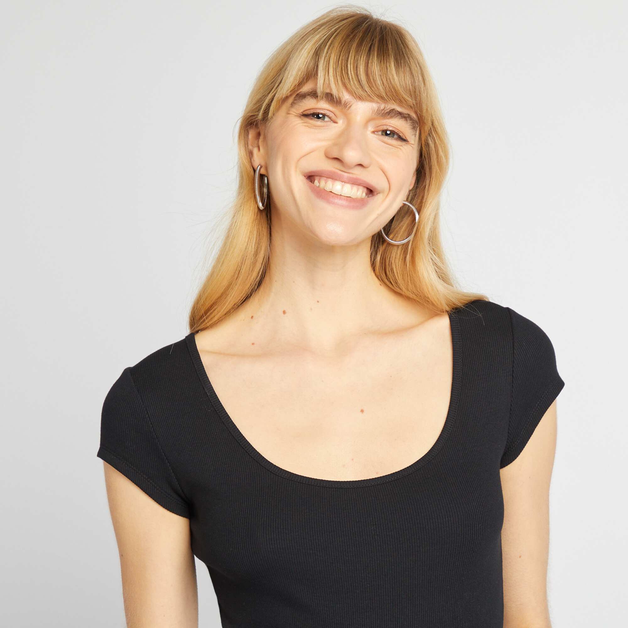 Ribbed Short-Sleeve Bodysuit BLACK - Image 5