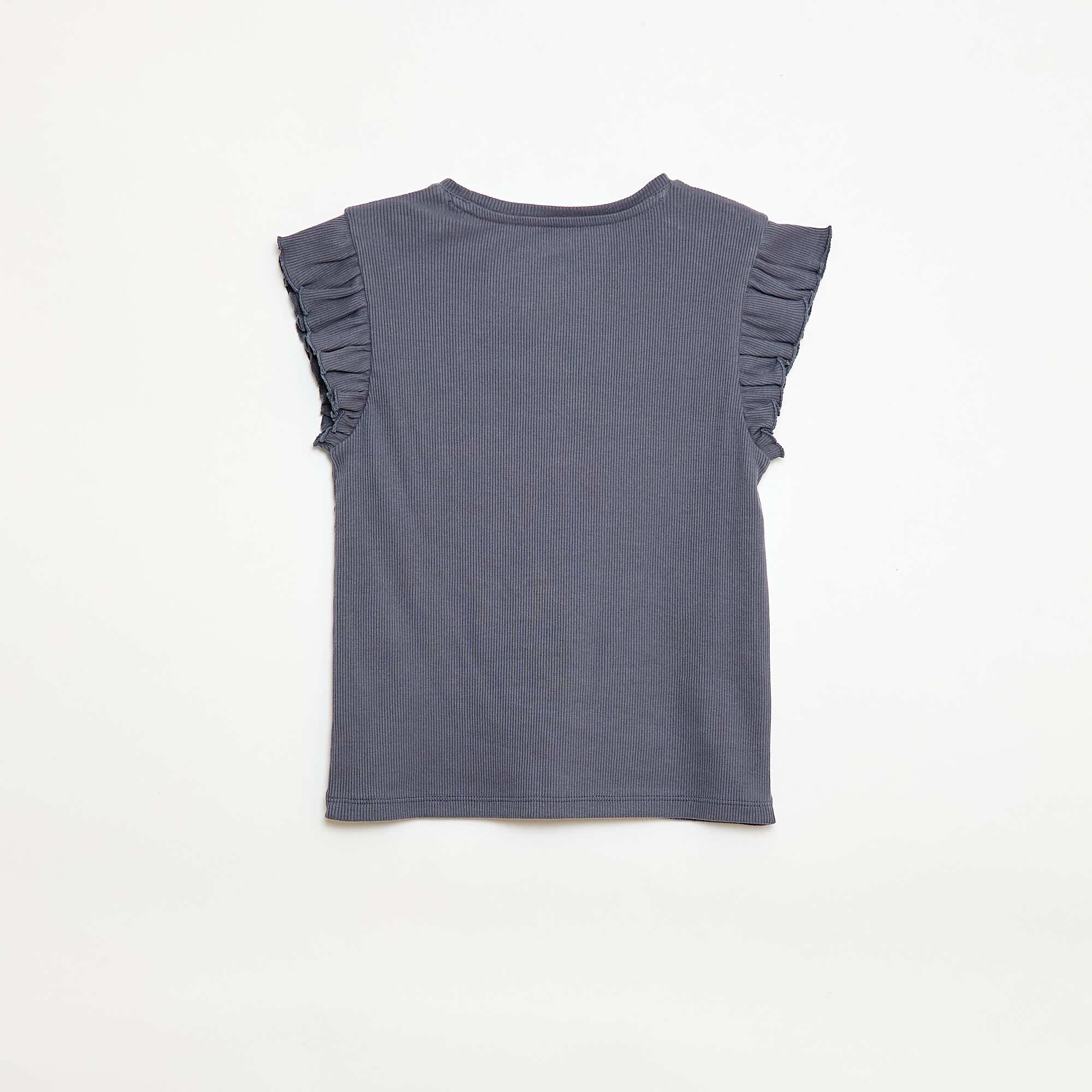 Ribbed T-shirt with Flutter Sleeves GREY - Image 4
