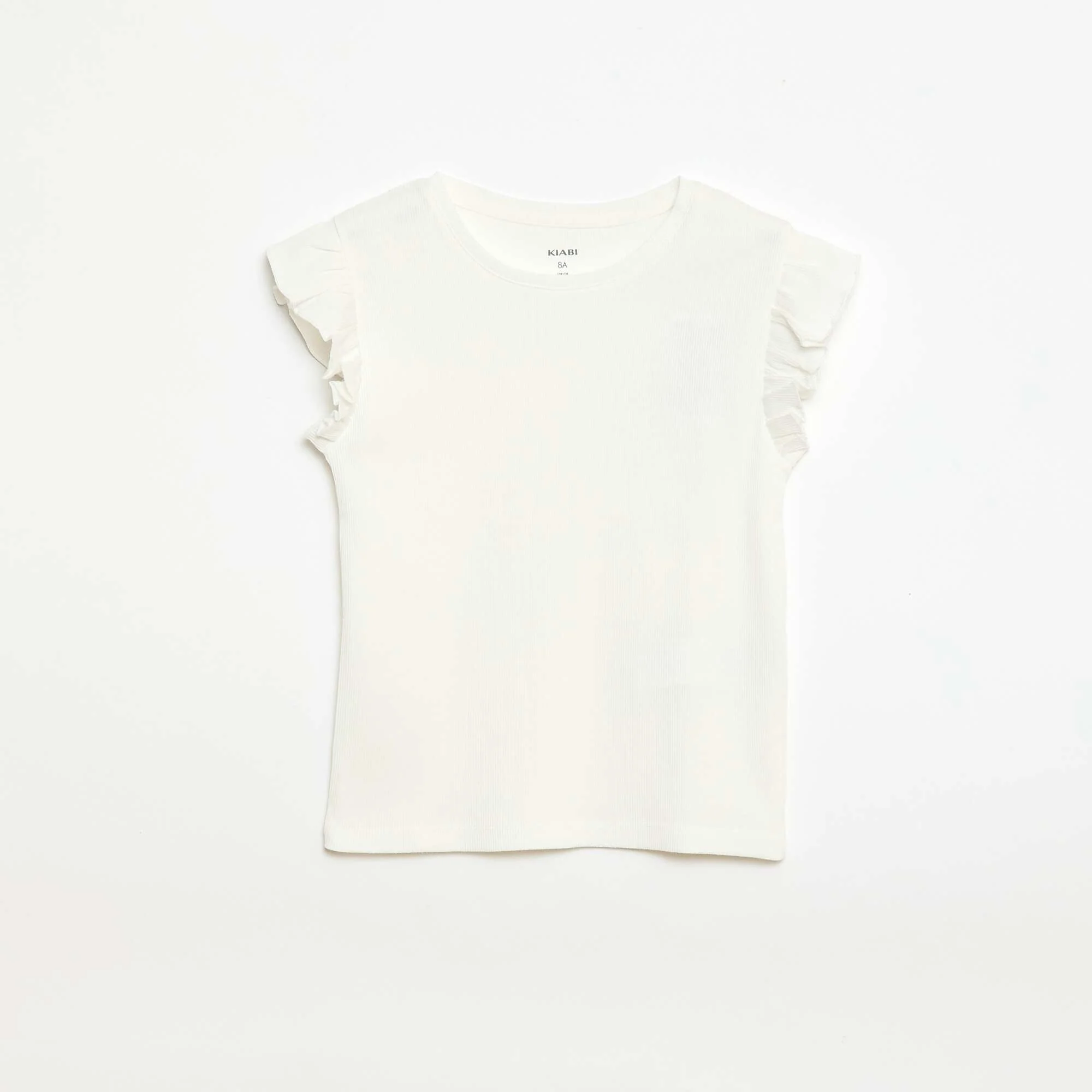 Ribbed T-shirt with Flutter Sleeves WHITE