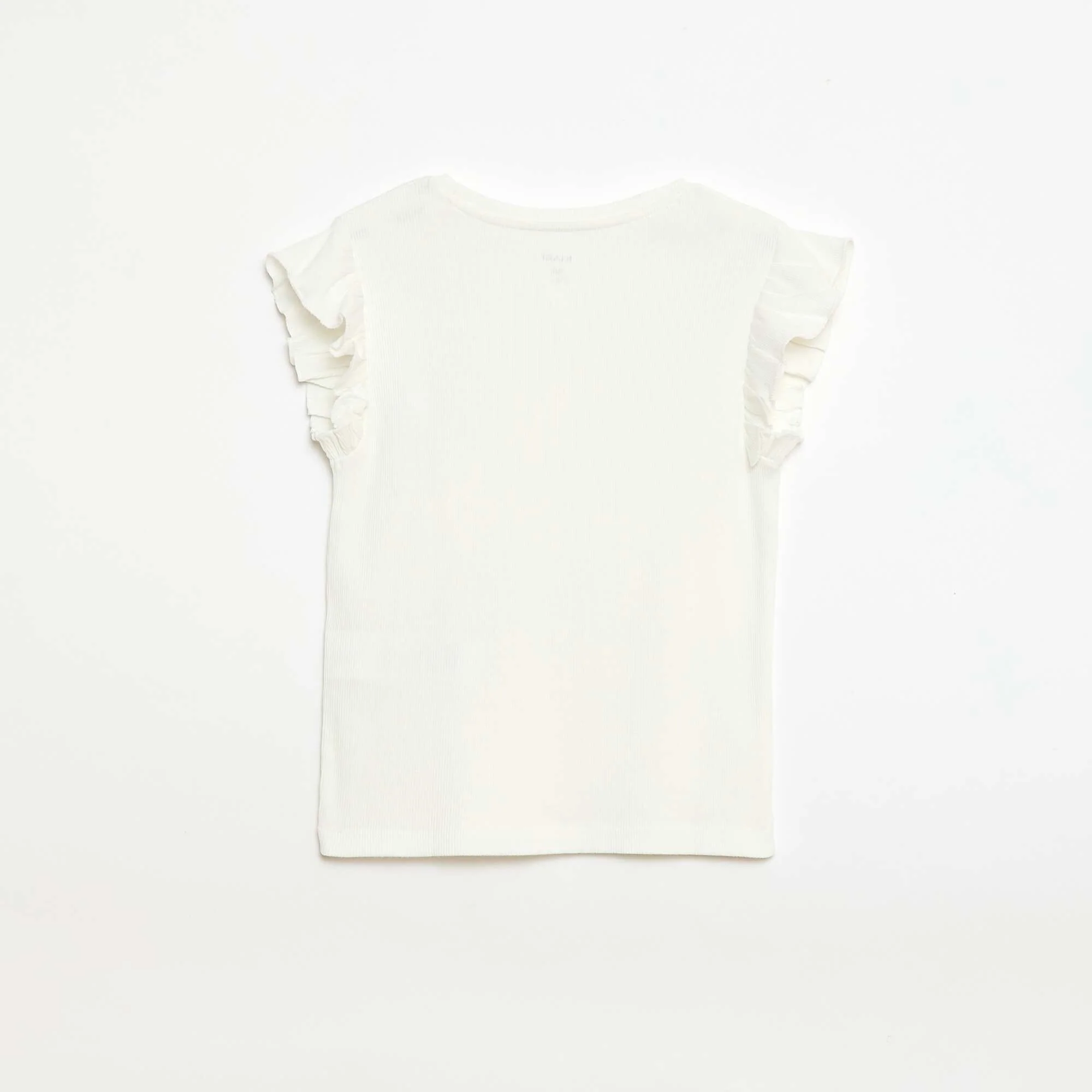 Ribbed T-shirt with Flutter Sleeves WHITE - Image 3