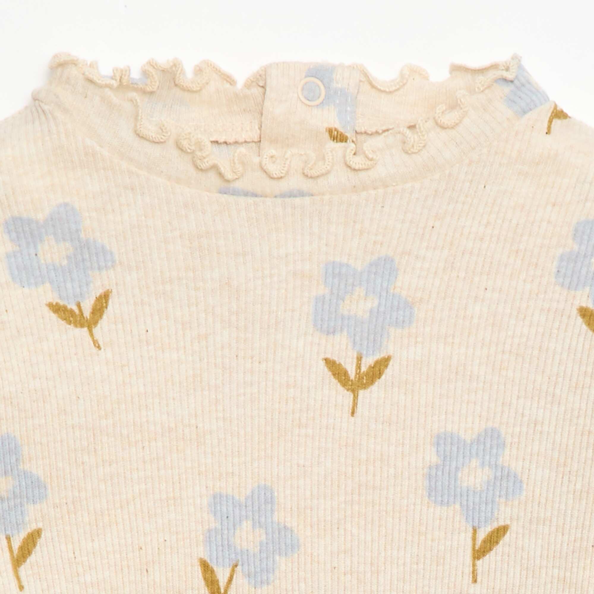 Ribbed T-Shirt with Scalloped Neck BEIGE - Image 2