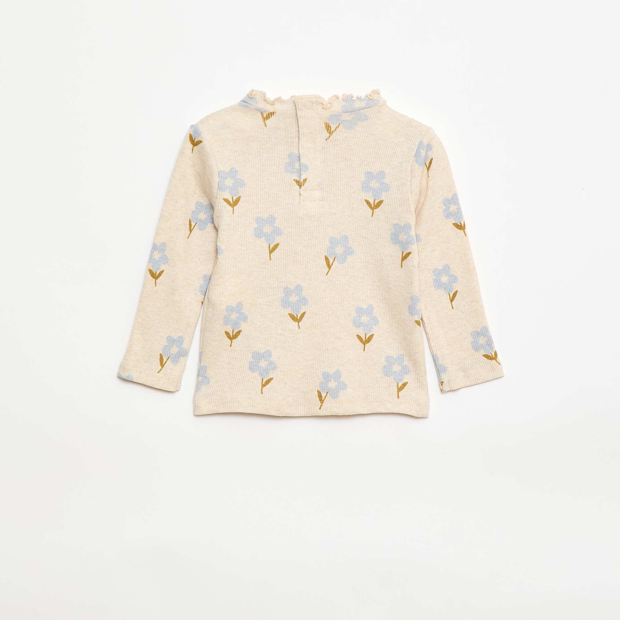 Ribbed T-Shirt with Scalloped Neck BEIGE - Image 3