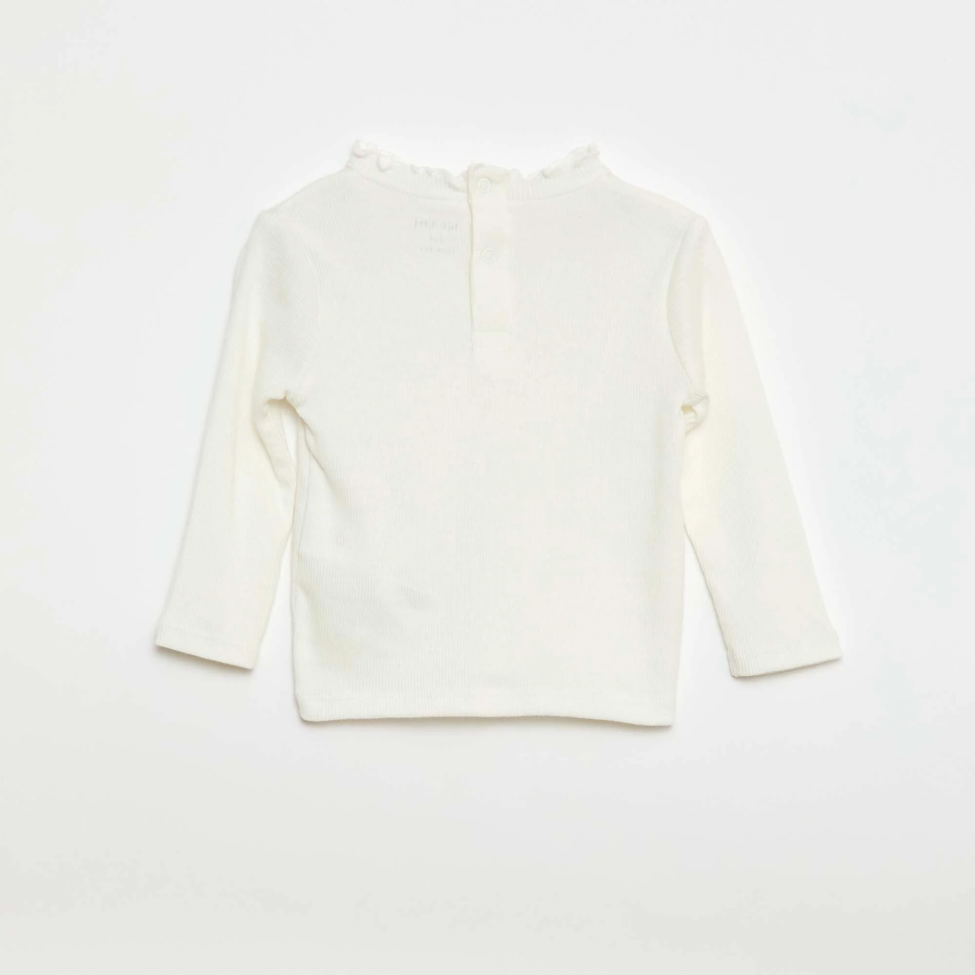 Ribbed T-shirt with Scalloped Neck WHITE - Image 2