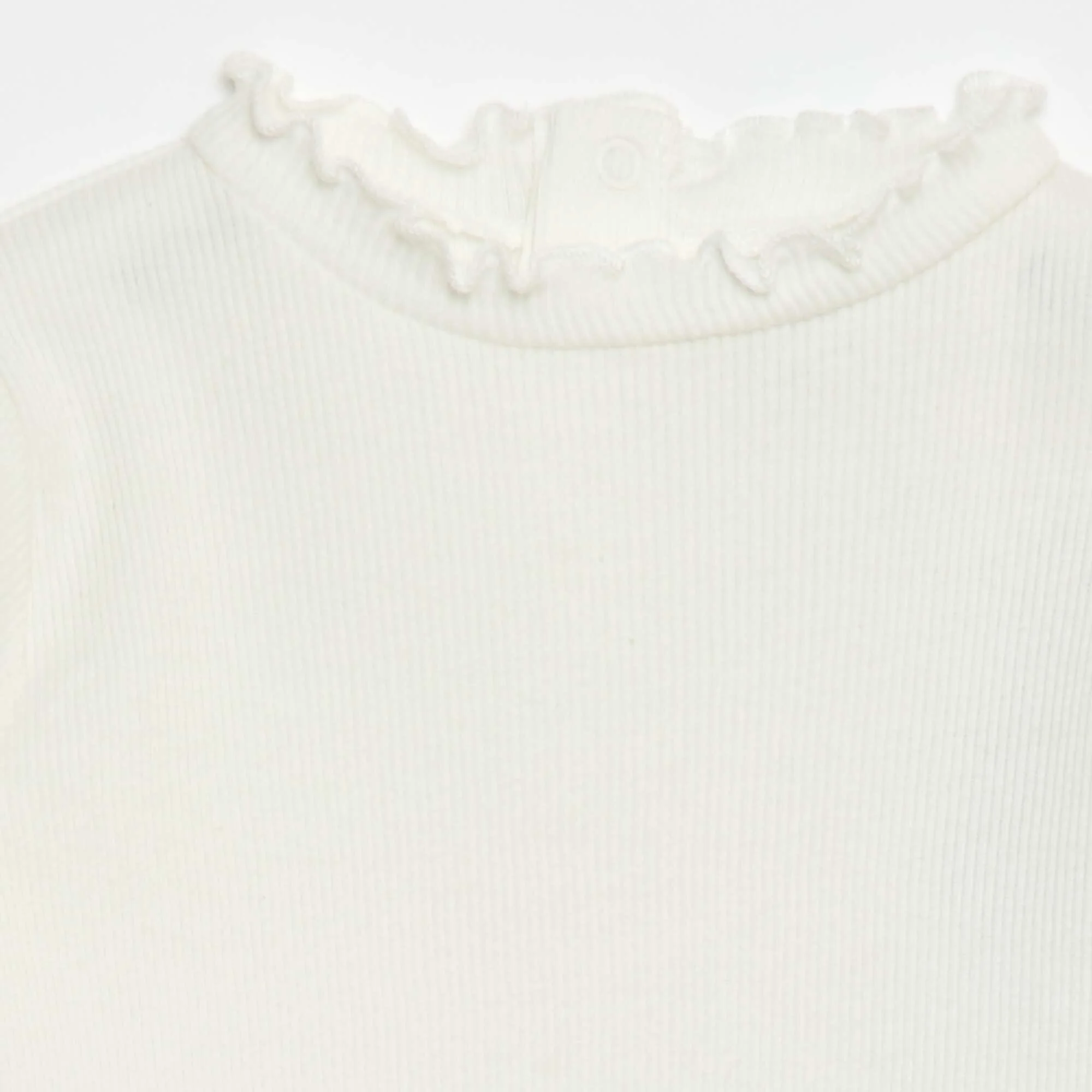 Ribbed T-shirt with Scalloped Neck WHITE - Image 3