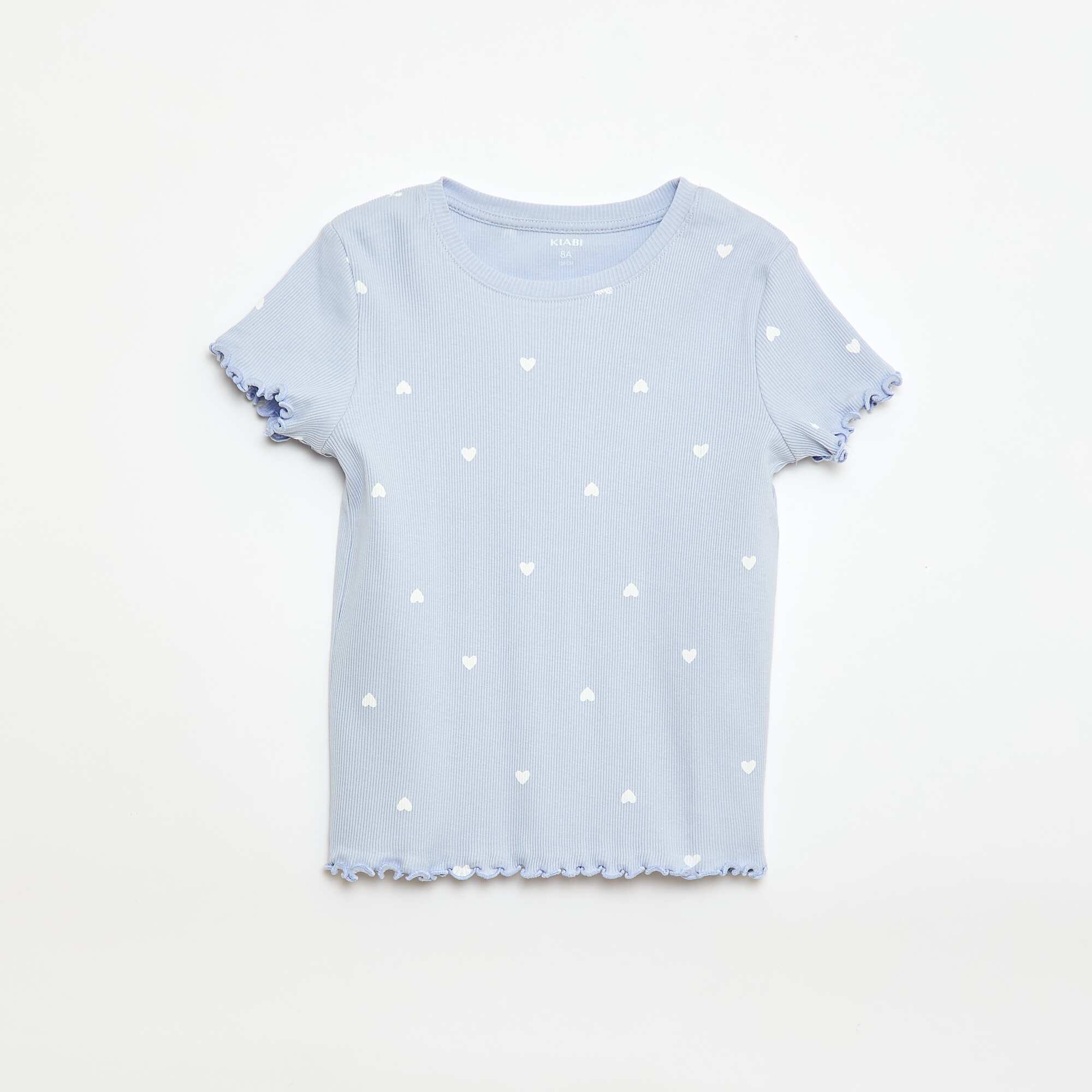 Ribbed T-shirt with Short Flutter Sleeves BLUE