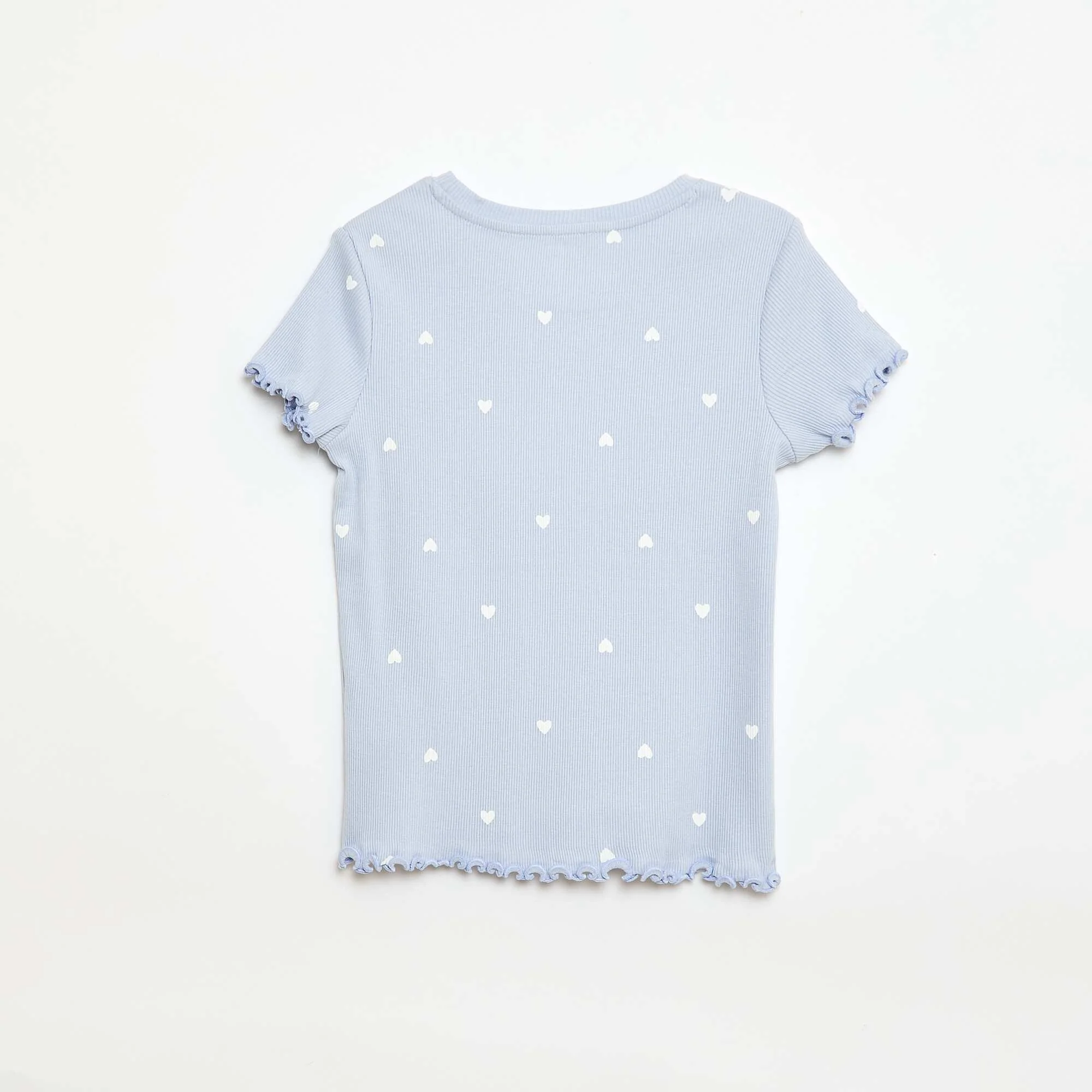 Ribbed T-shirt with Short Flutter Sleeves BLUE - Image 2