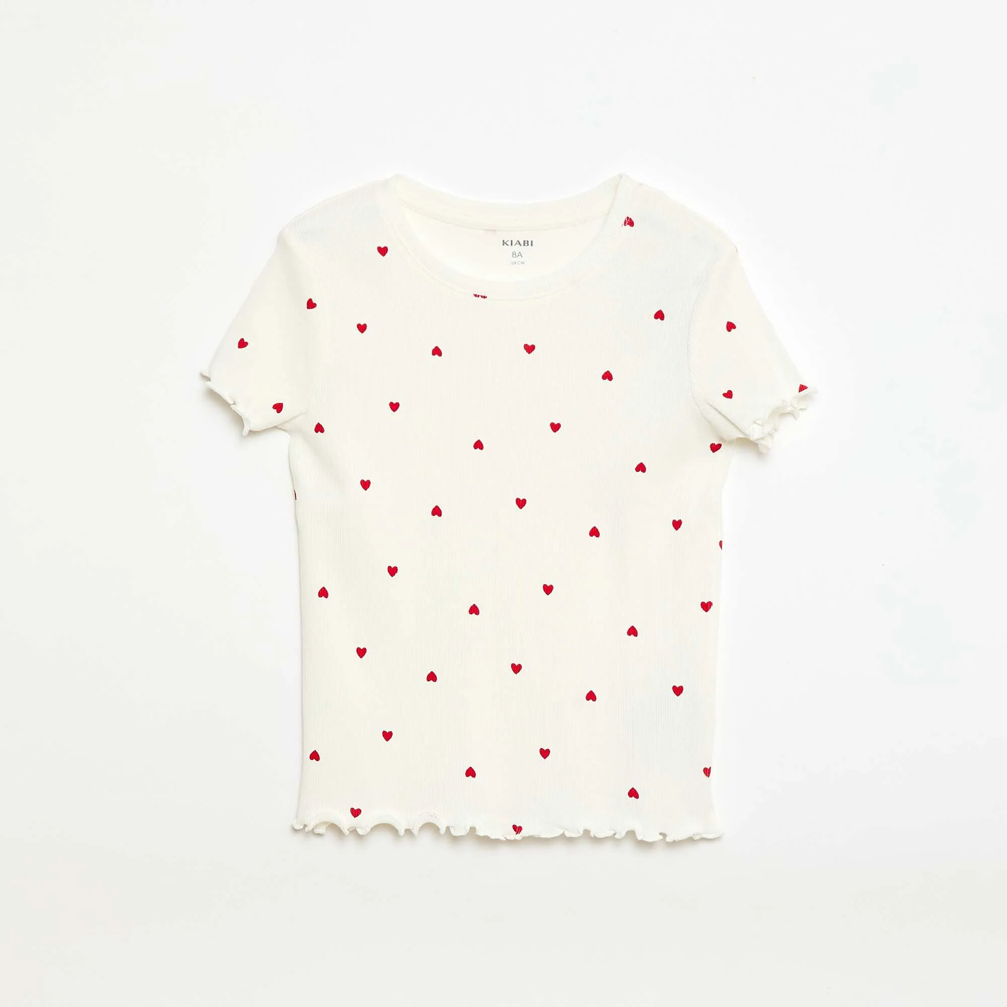 Ribbed T-shirt with Short Flutter Sleeves WHITE