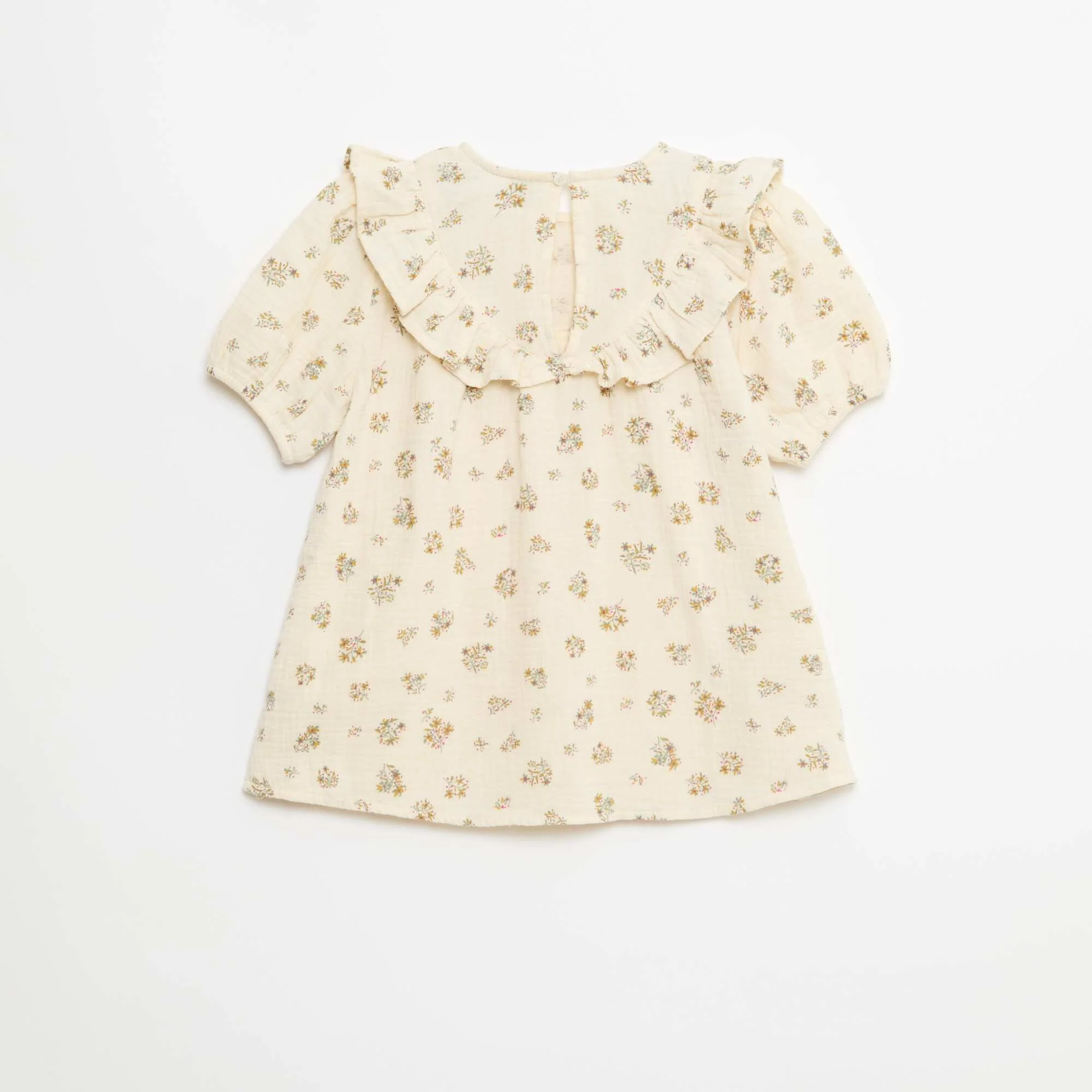 Round Neck Blouse with Ruffled Bib BEIGE - Image 2