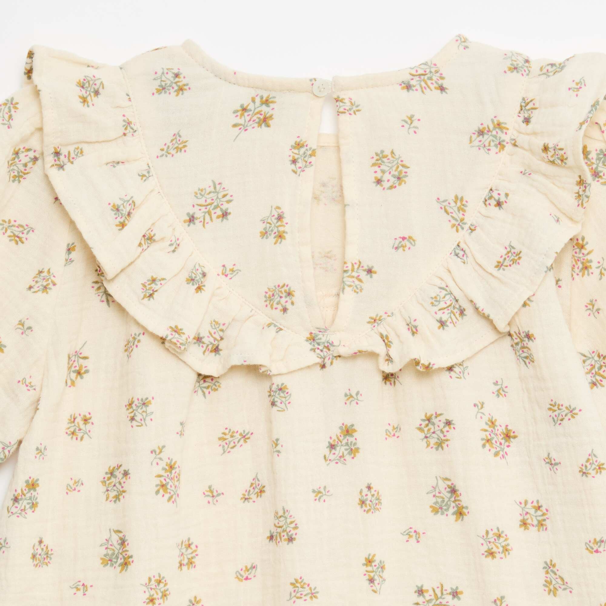 Round Neck Blouse with Ruffled Bib BEIGE - Image 5