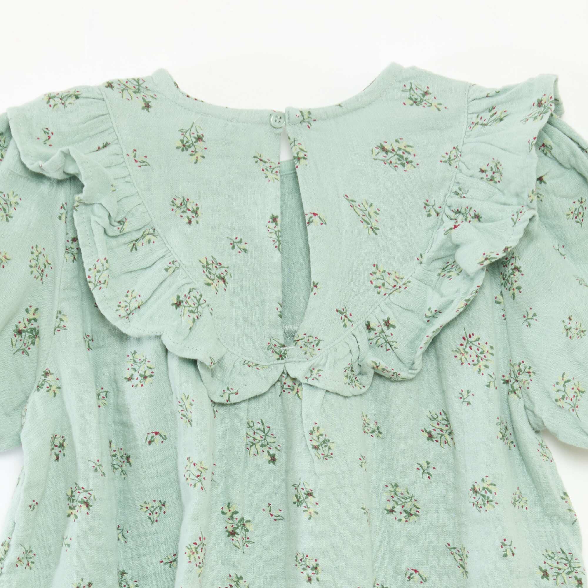 Round Neck Blouse with Ruffled Bib GREEN - Image 4