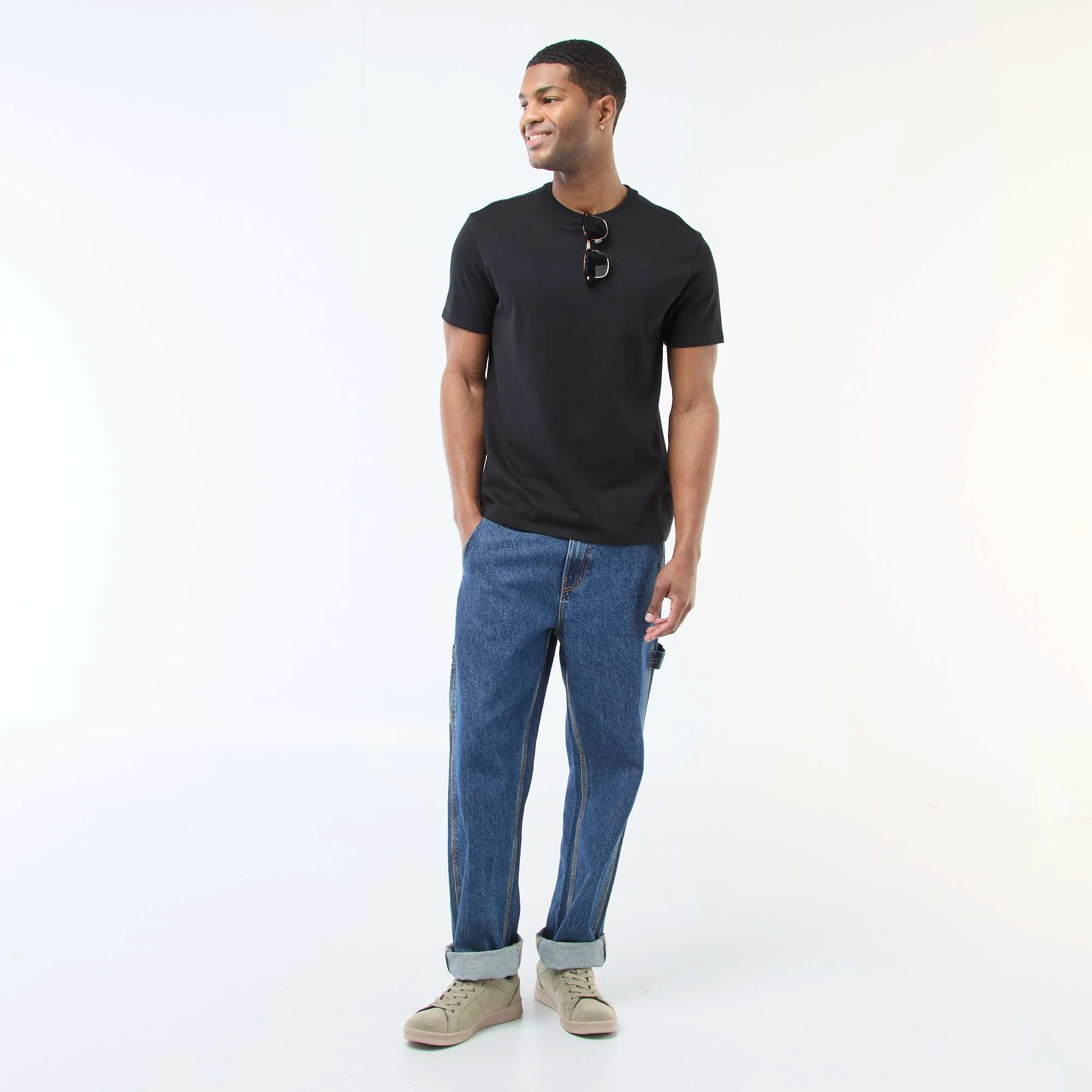 Round-neck cotton T-shirt BLACK - Image 2
