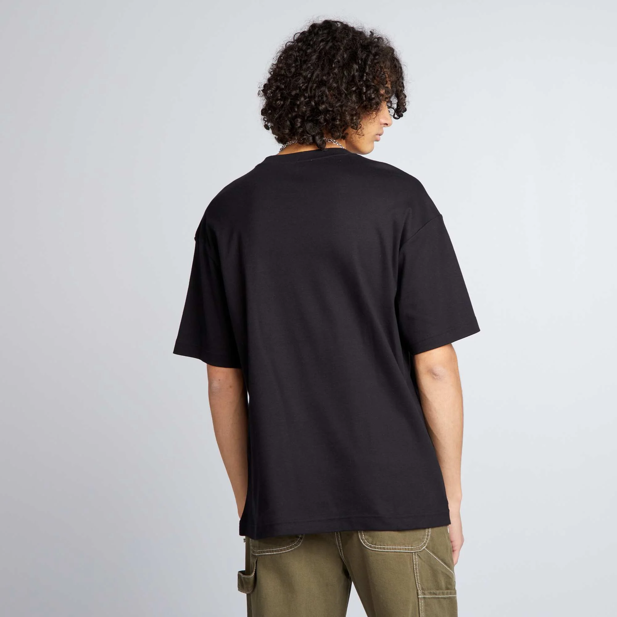 Round neck cotton T-shirt black - Image 3