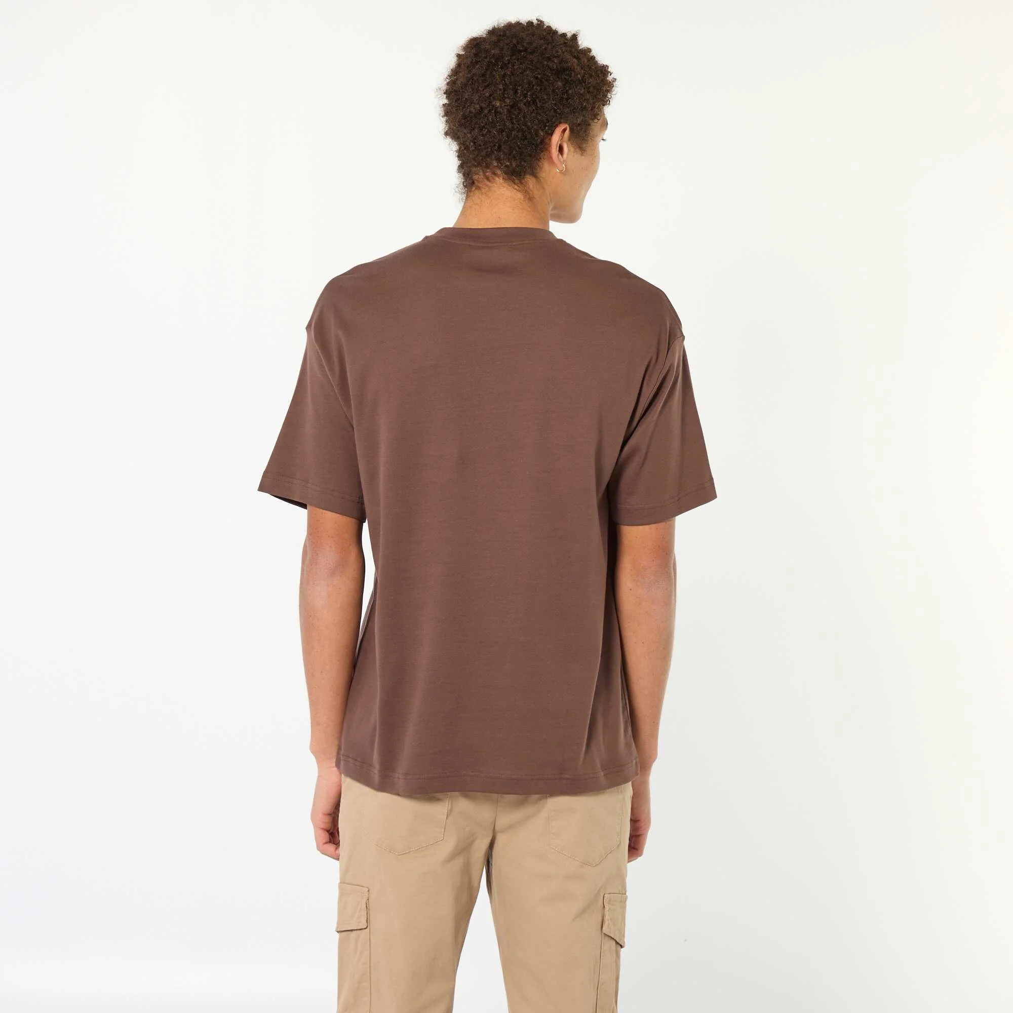 Round neck cotton T-shirt BROWN - Image 3
