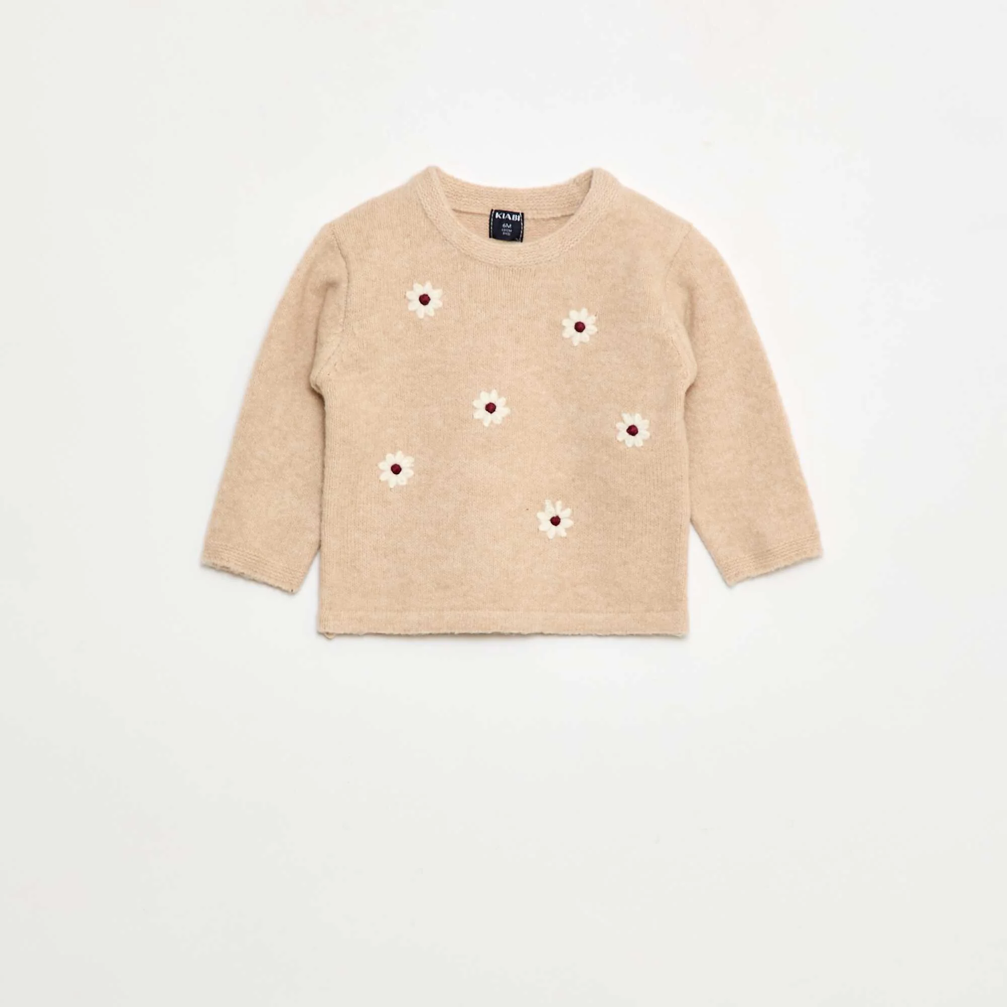 Round Neck Sweater with Embroidery BEIGE - Image 2