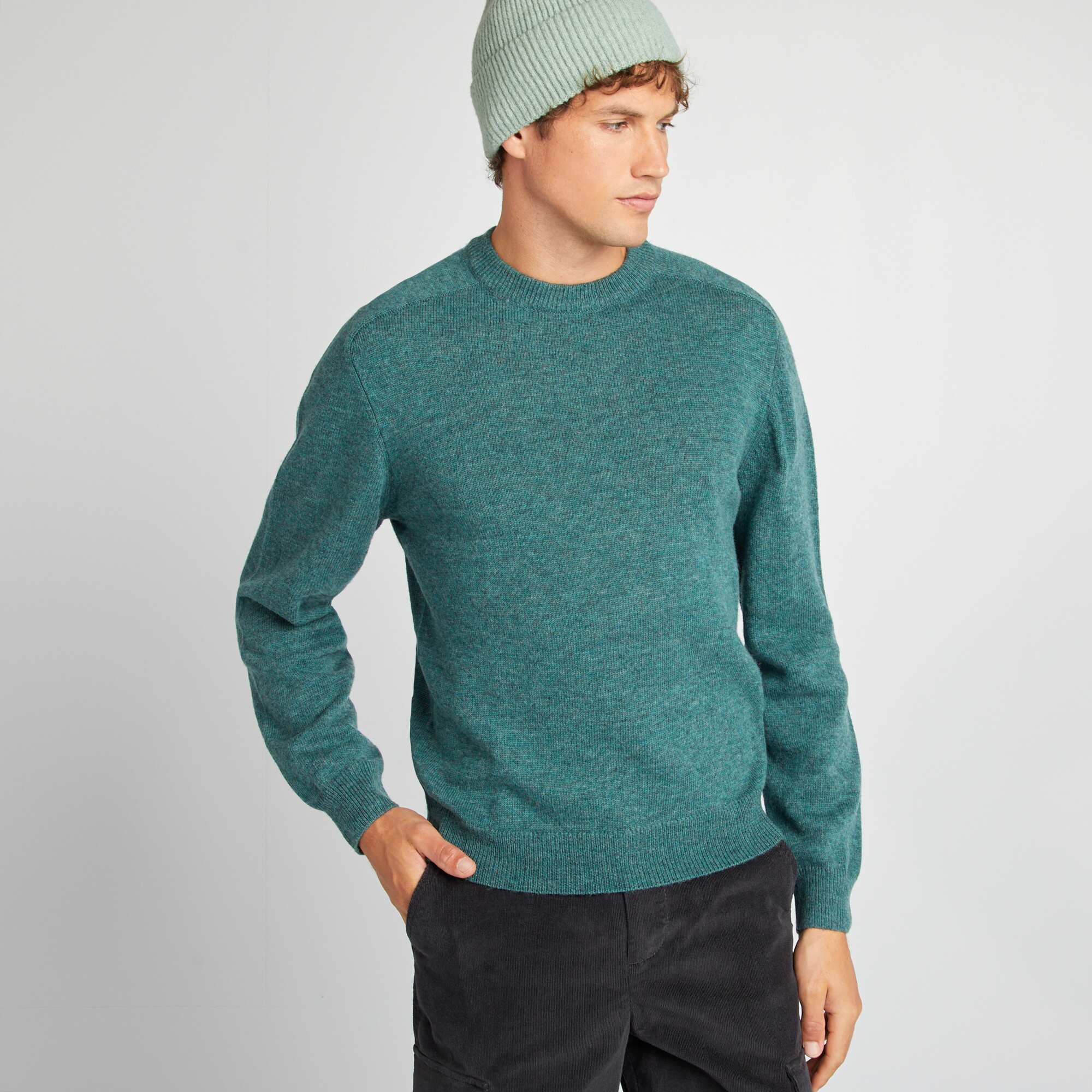 Round-neck wool sweater GREEN - Image 3