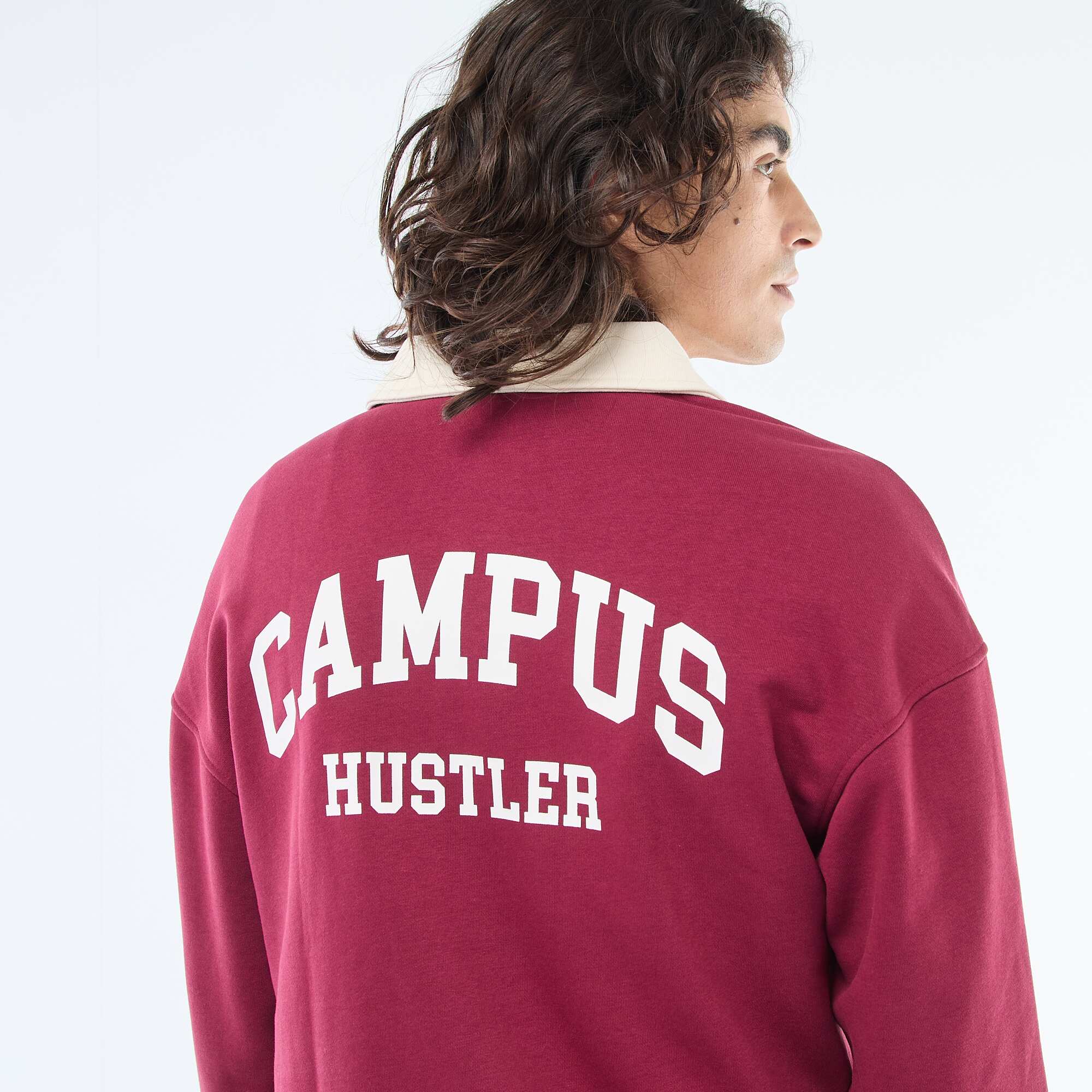 Rugby-Style Long Sleeve Polo Shirt RED - Image 5